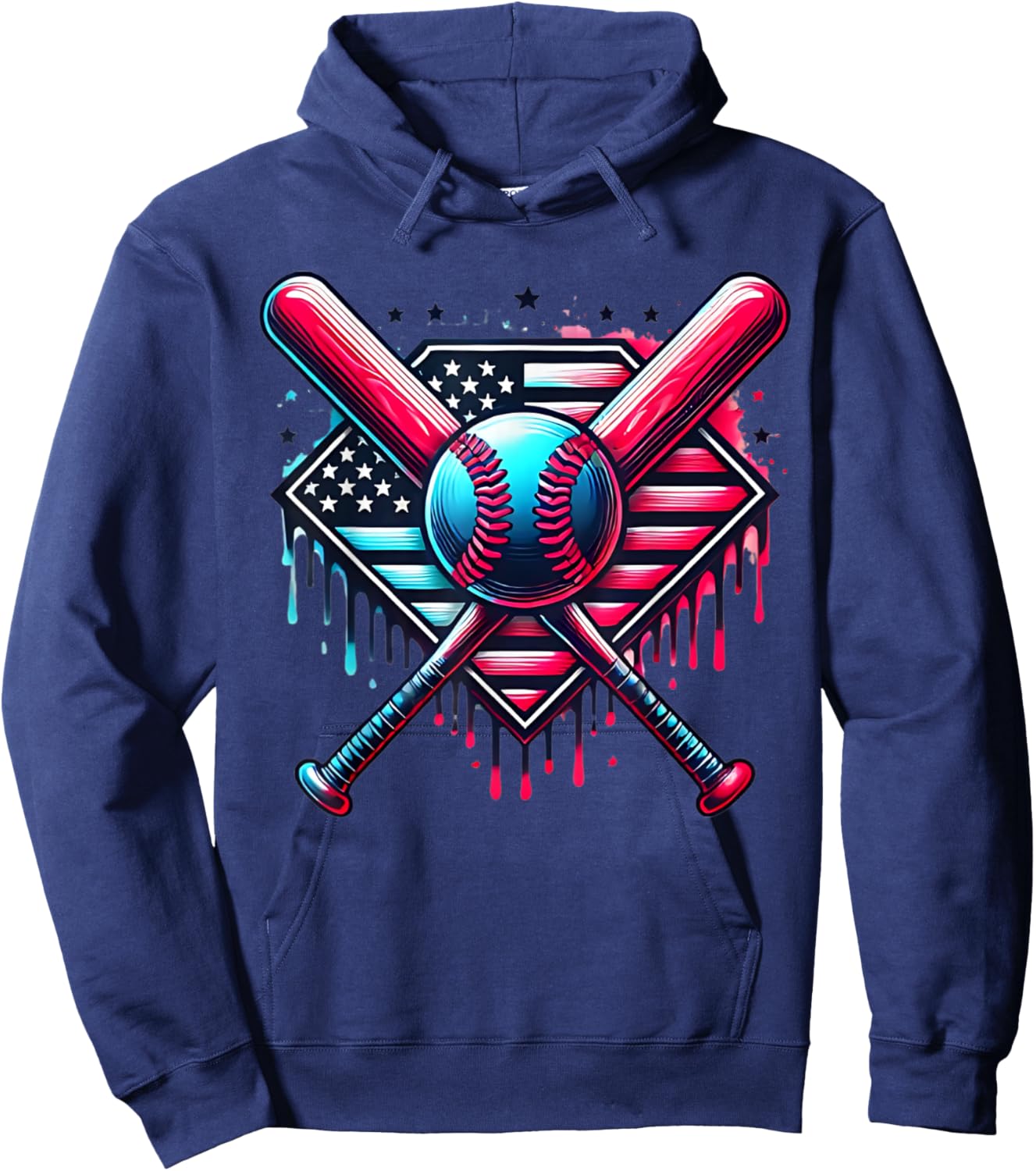 Baseball Drip For Boys American Flag USA Patriotic Graphic Hoodie - Hoodie | Navy