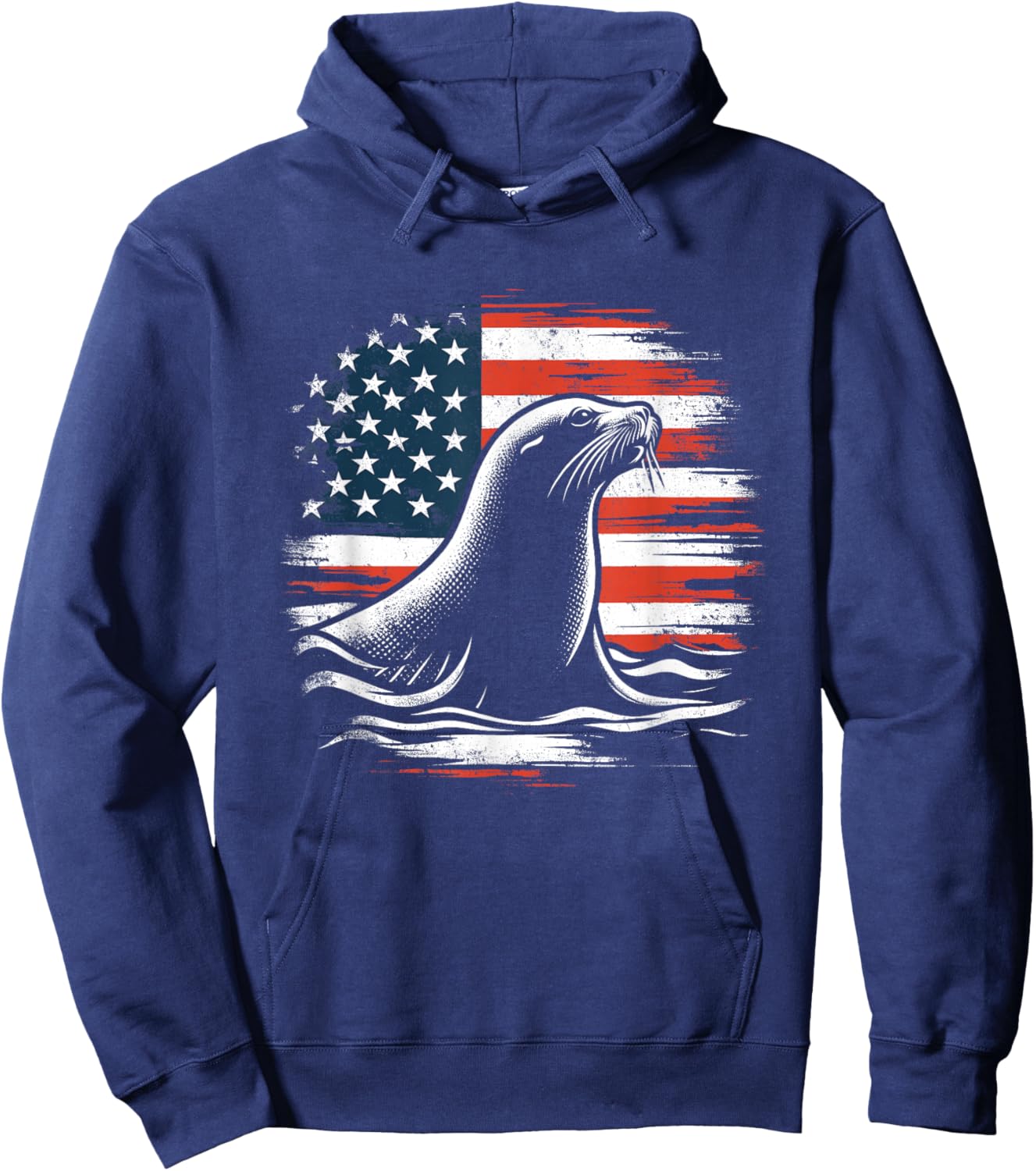 Sea Lion American Flag - Patriotic USA Seal Sealion Lover Hoodie - Hoodie | Navy