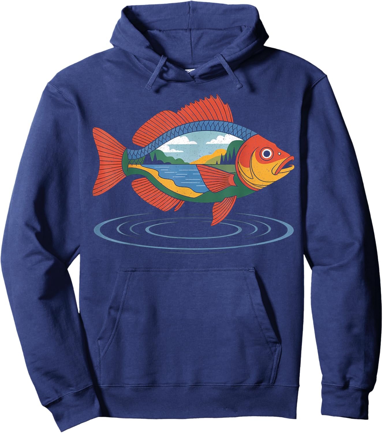 Nature Trout Illustration Vintage Fly Fishing Retro Graphic Hoodie - Hoodie | Navy
