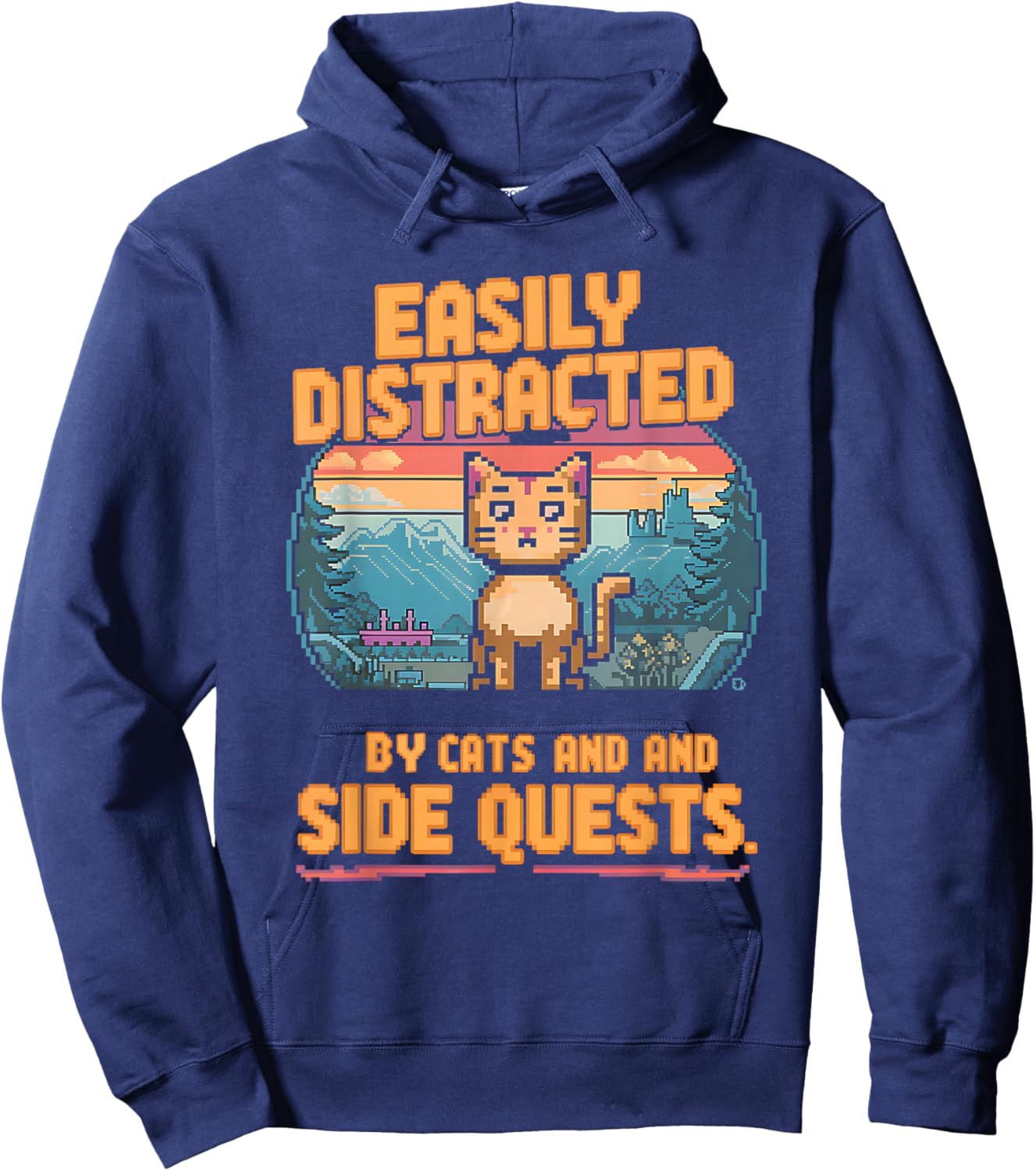 Easily Distracted by Cats Side Quests Gamer Men Women Kids Hoodie - Hoodie | Navy