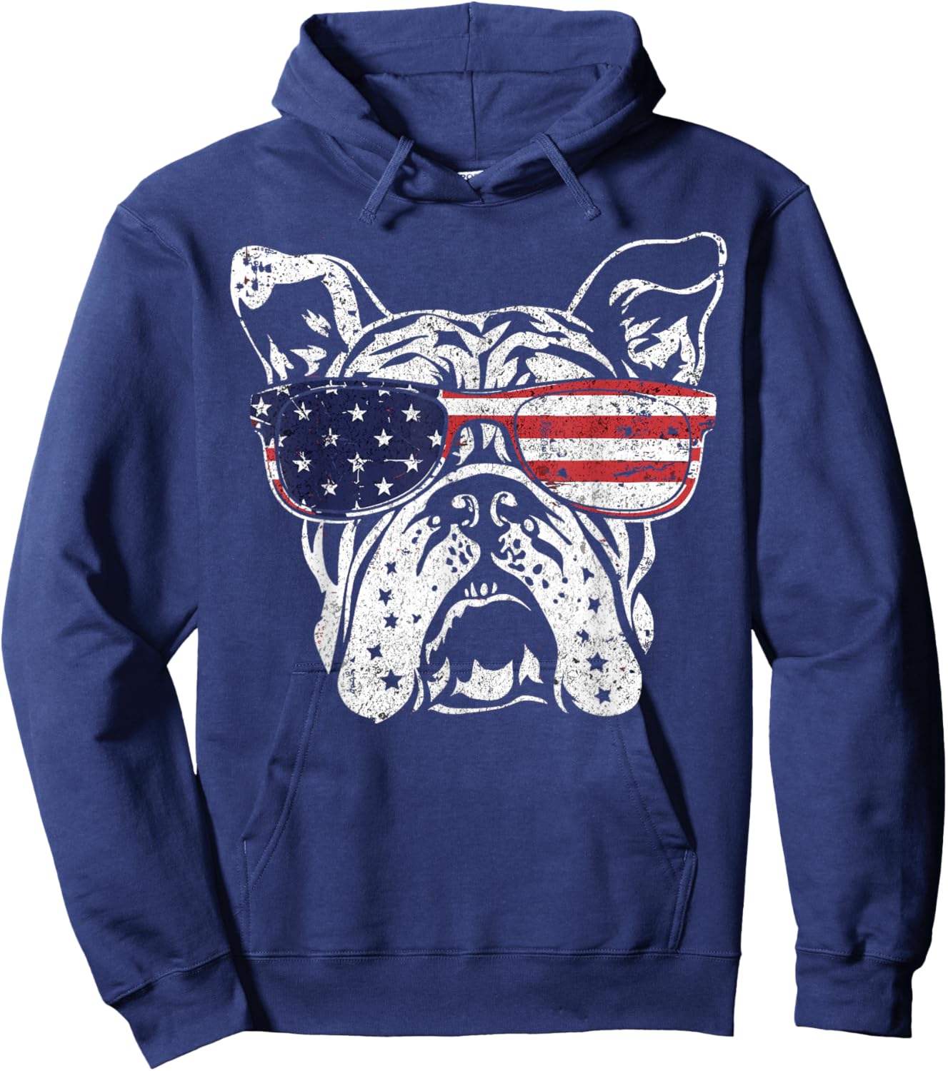 Patriotic Bulldog American Flag USA Pride Dog Lovers Dad Mom Women Men Hoodie - Hoodie | Navy