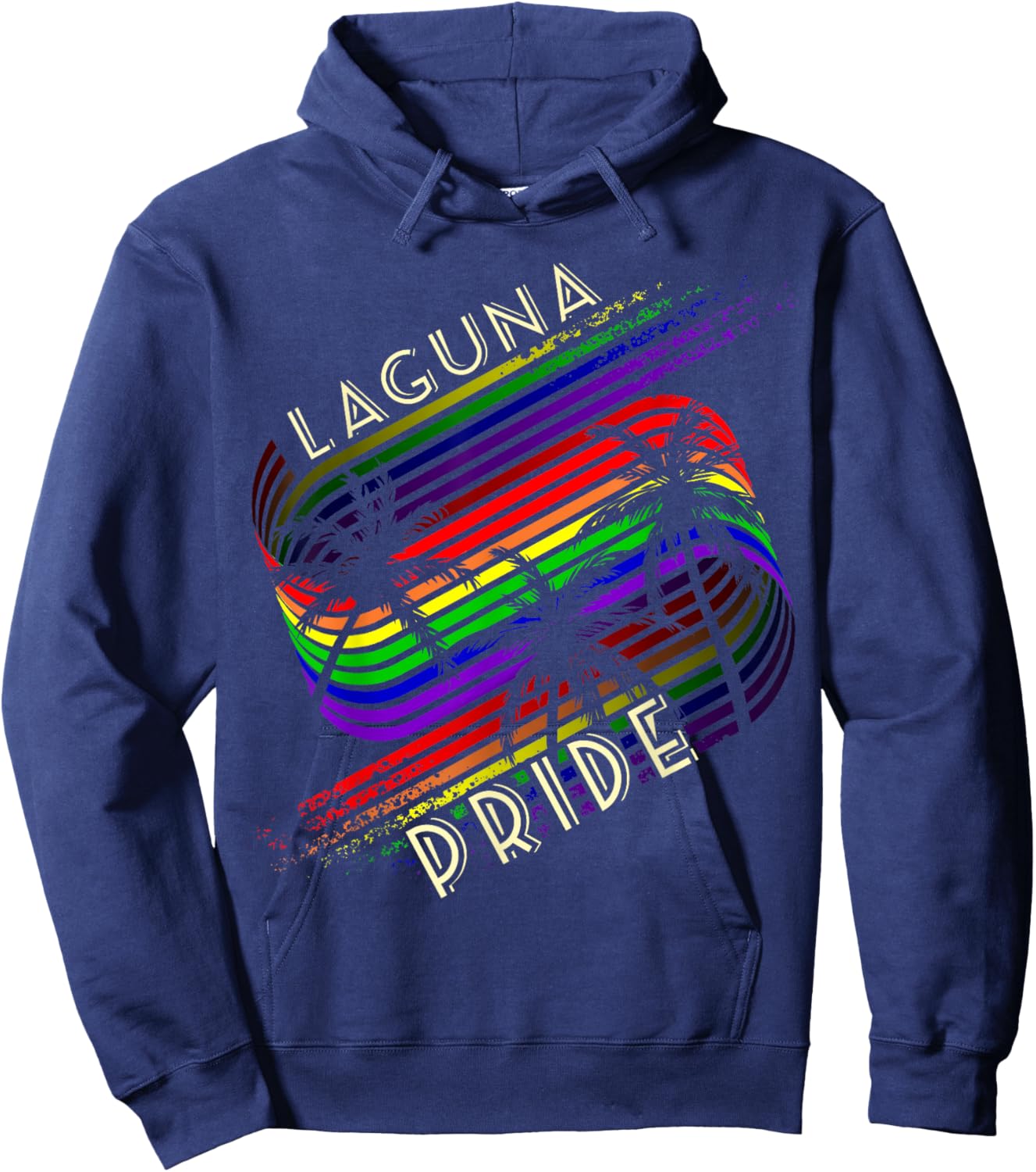 Laguna Pride Gay Pride LGBTQ Rainbow Palm Trees Hoodie - Hoodie | Navy