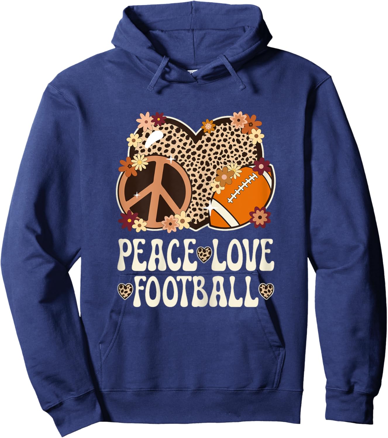 Peace Love Football Lover Outfit Cheetah Print Girl Football Hoodie - Hoodie | Navy