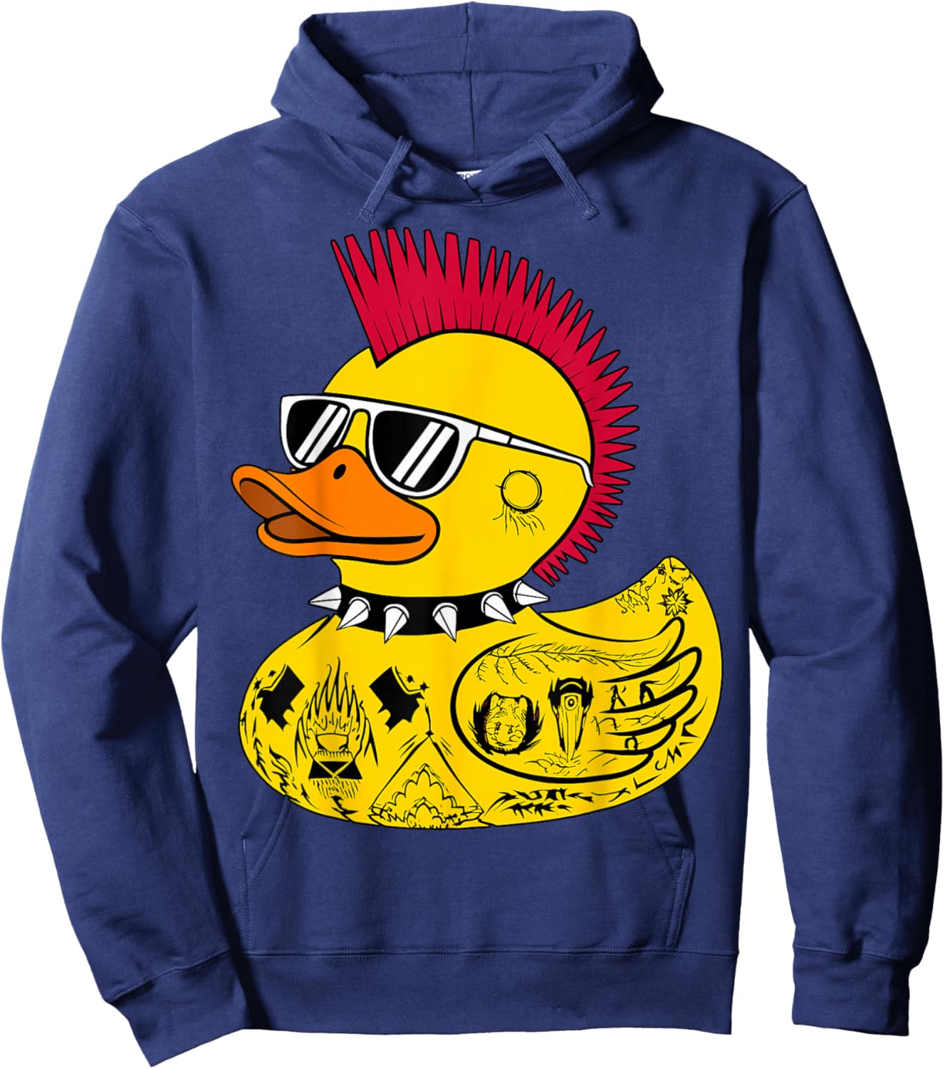 Punk Rock Rubber Duck with Tattoos and Mohawk Hoodie - Hoodie | Navy