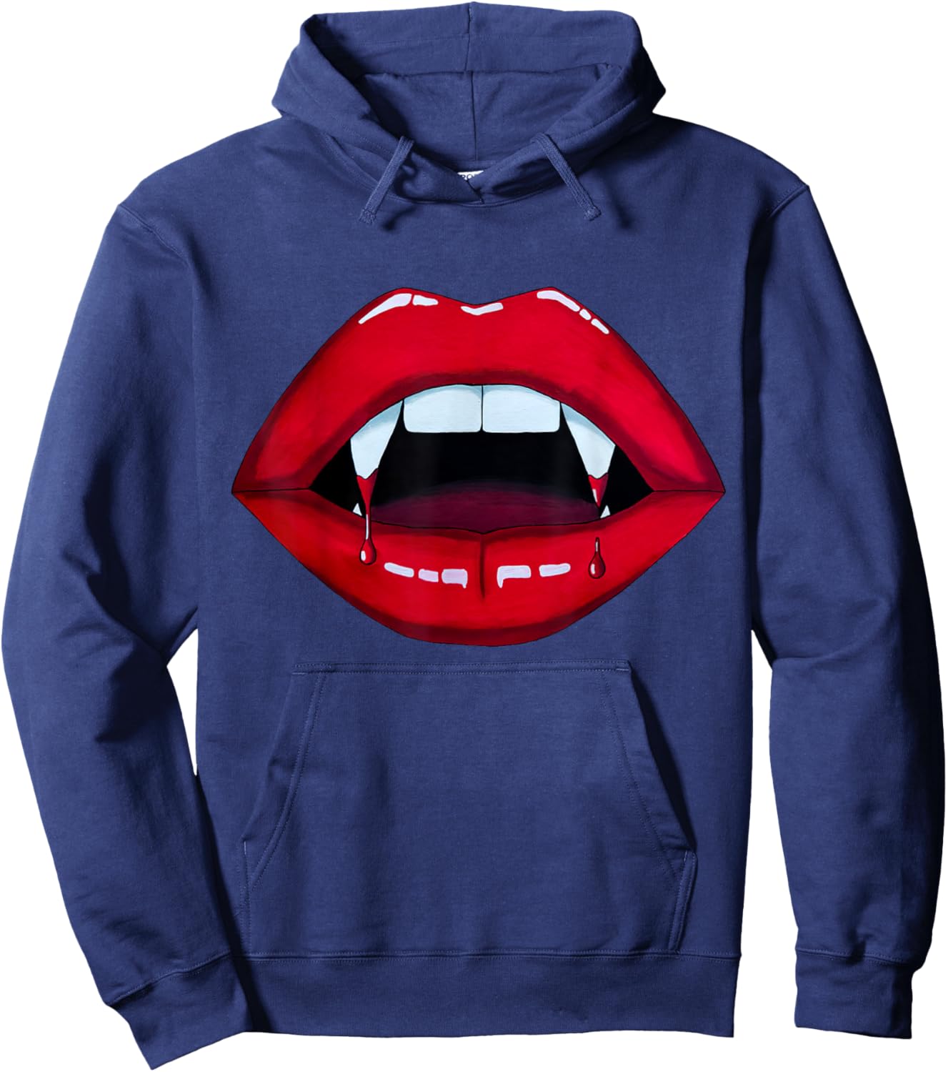 Sexy Vampire Bite Halloween Fangs Teeth Bright Red Lips Hoodie - Hoodie | Navy