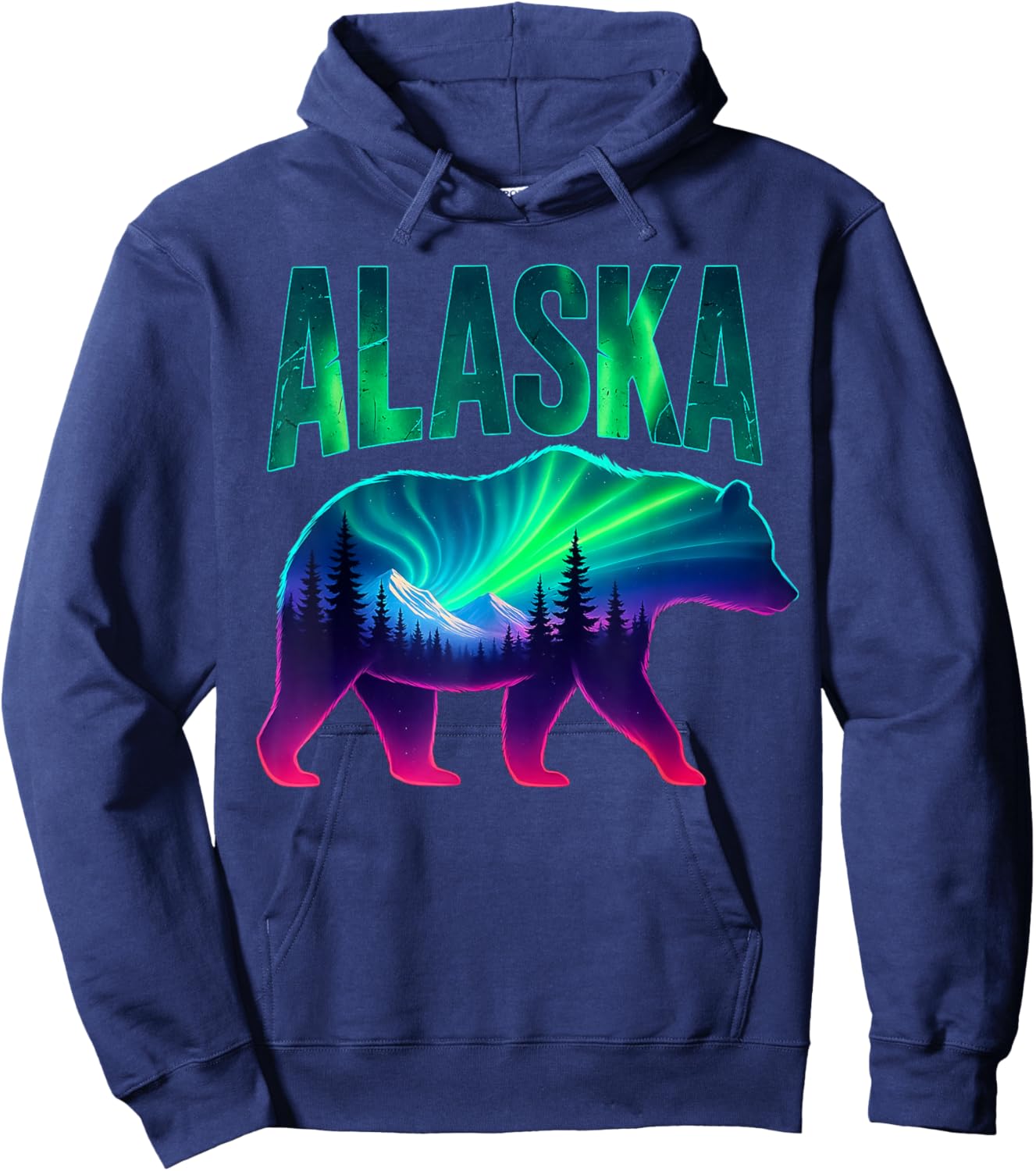 Alaska Northern Lights Viewing Bear Vacation Trip Hoodie - Hoodie | Navy