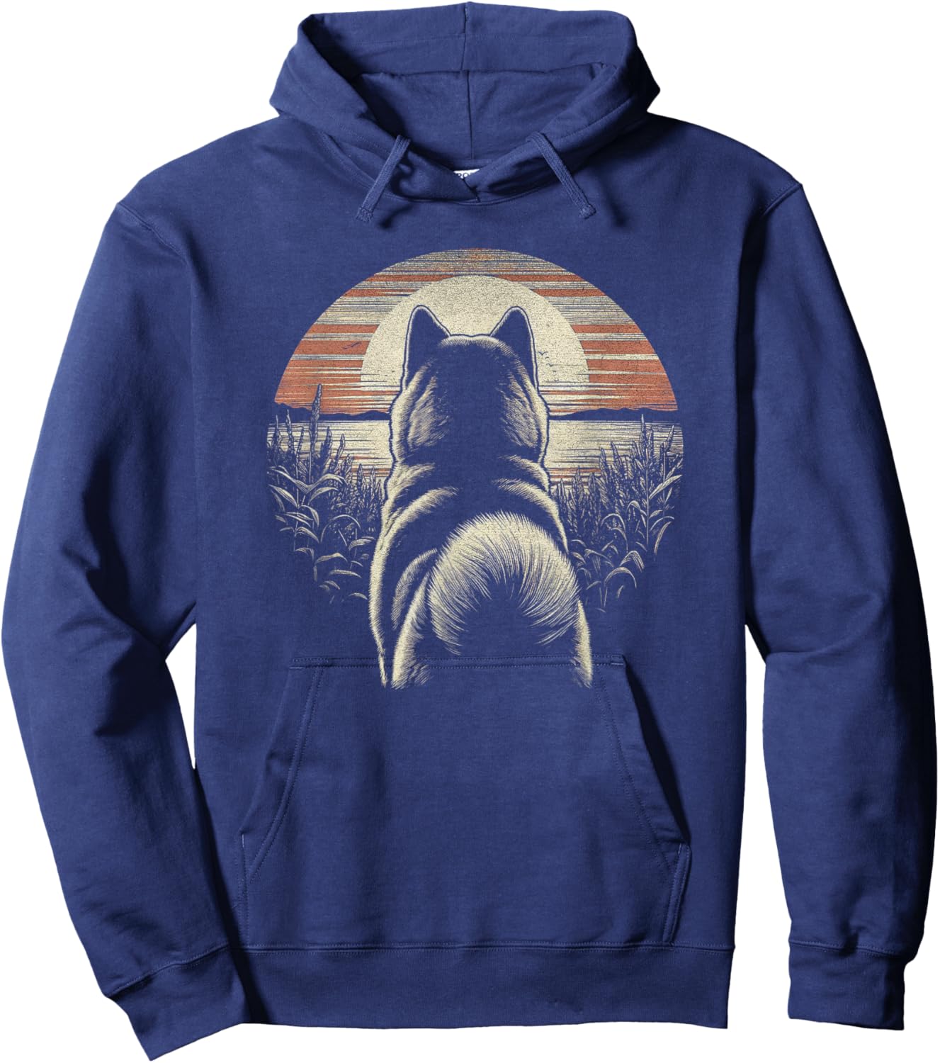 Vintage Akita Dog Retro Sunset Scene Art Design Men Women Hoodie - Hoodie | Navy