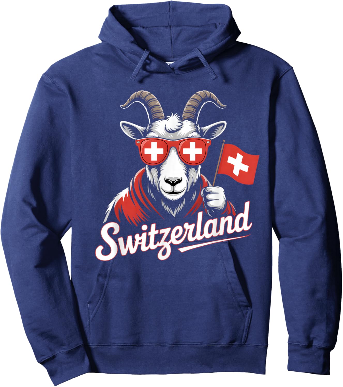 Switzerland Mountain Goat Design Funny Swiss Flag Graphic Hoodie - Hoodie | Navy