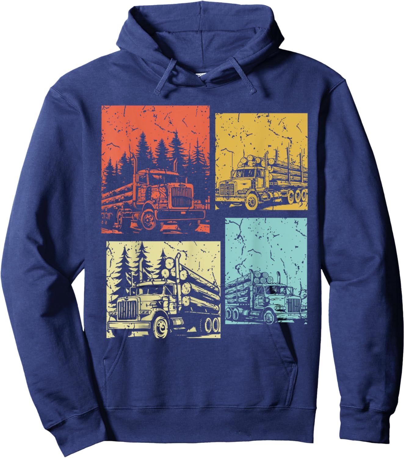 Vintage Log Truck Driver Funny Logger Birthday Logging Hoodie - Hoodie | Navy