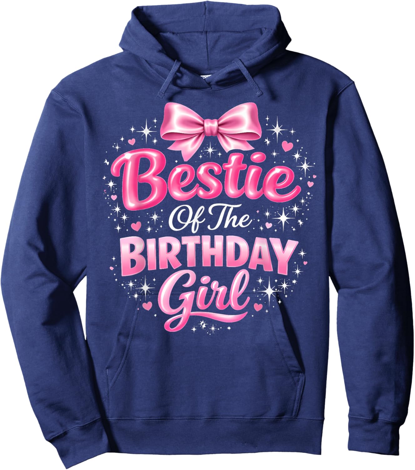 Bestie of The Birthday Girl Cute Pink Bow Birthday Party Hoodie - Hoodie | Navy