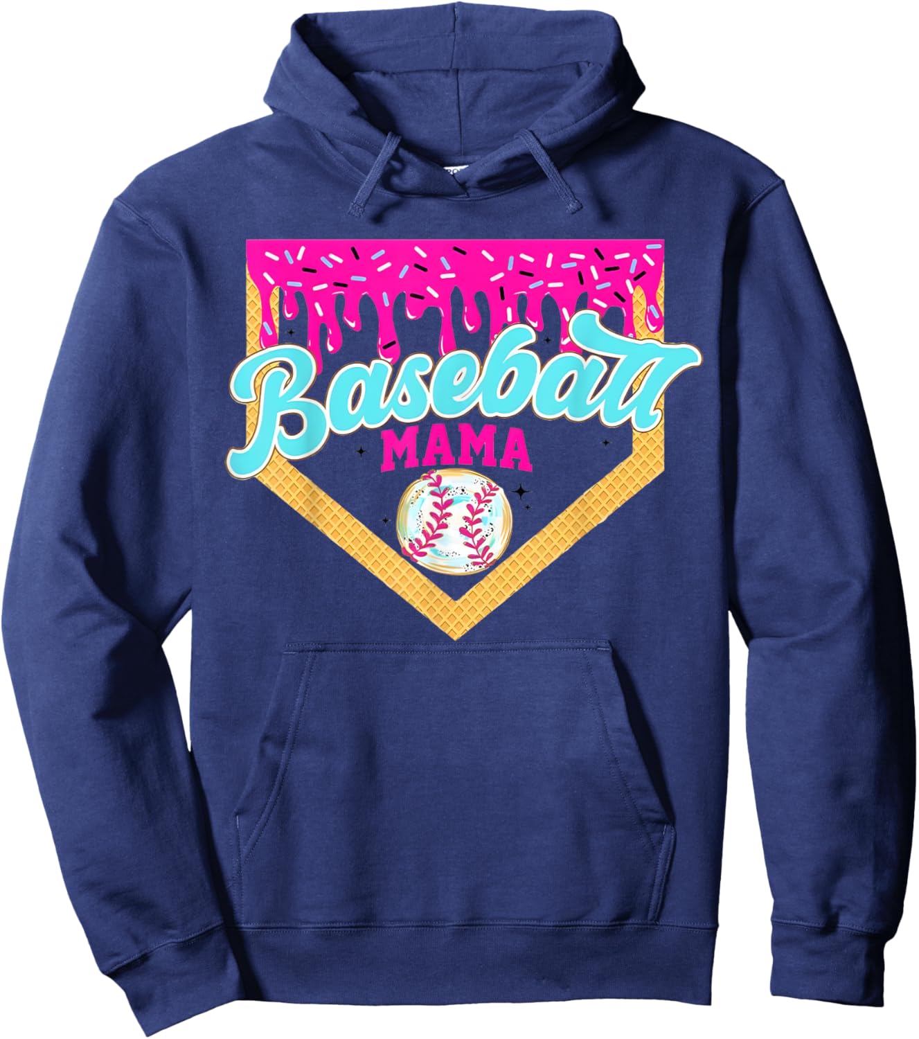 Baseball Mama Ice Cream Dripping Baseball Home Plate Drip Hoodie - Hoodie | Navy