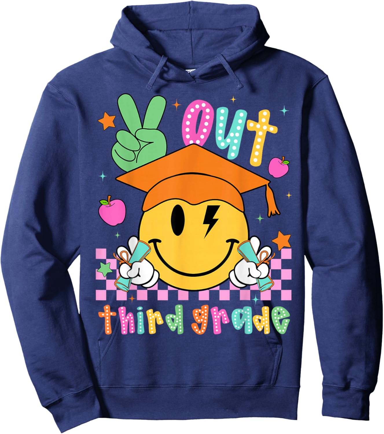 Last Day of School Peace Out 3rd Grade Boy Girl Smile Face Hoodie - Hoodie | Navy
