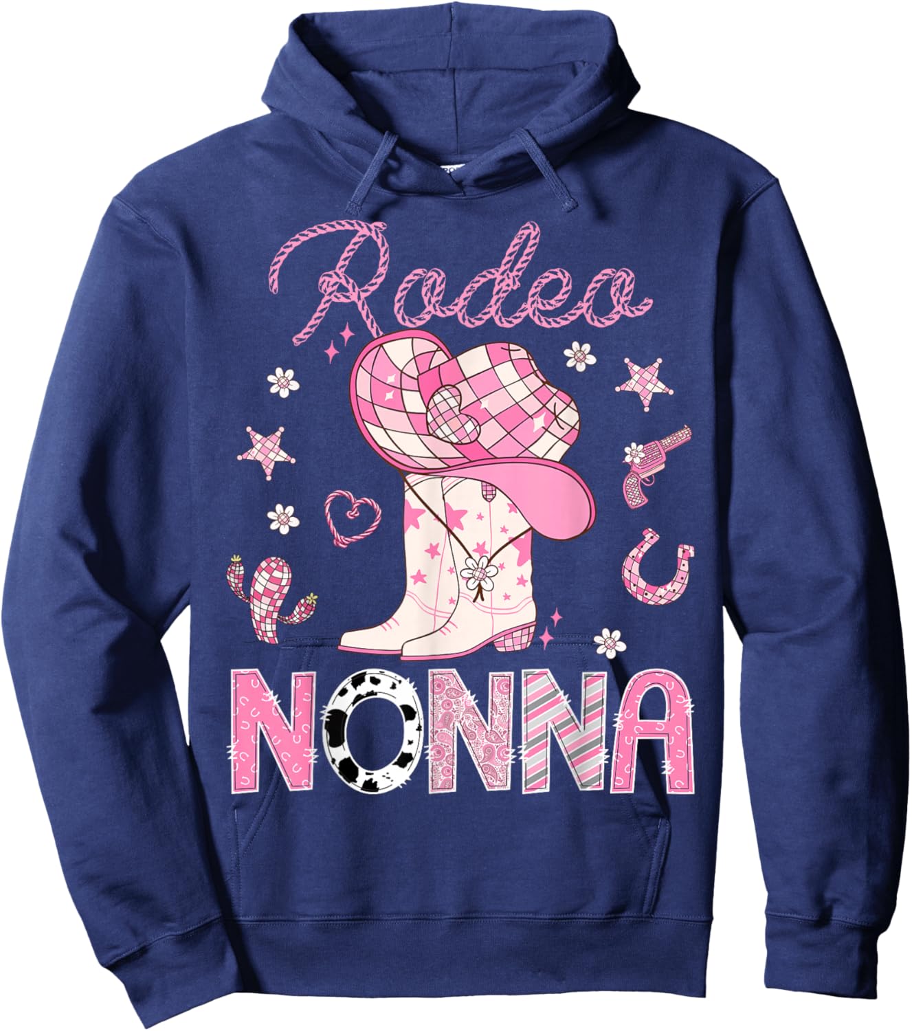 Rodeo Nonna Pink Boots Disco CowGirl Birthday Hoodie - Hoodie | Navy