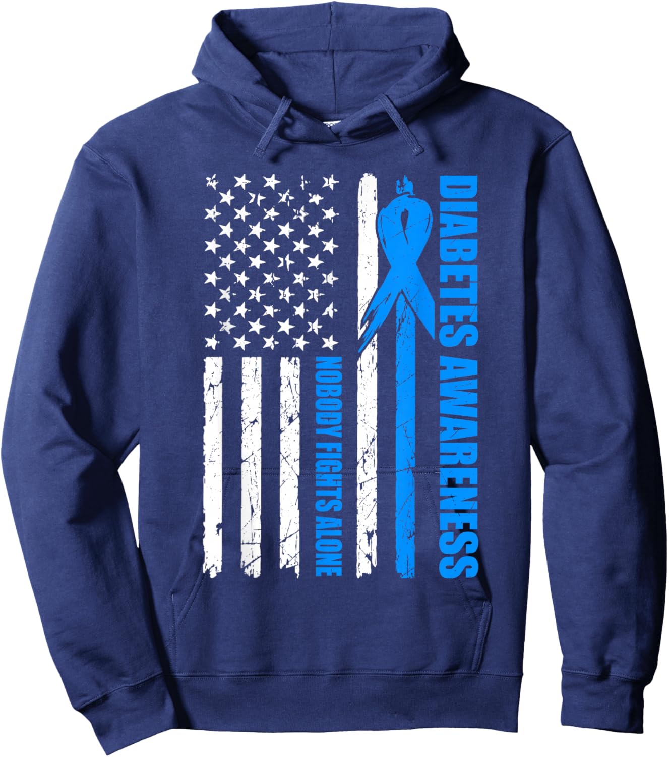 Diabetes Awareness USA Flag Blue Ribbon T1D Type 1 Dad Hoodie - Hoodie | Navy