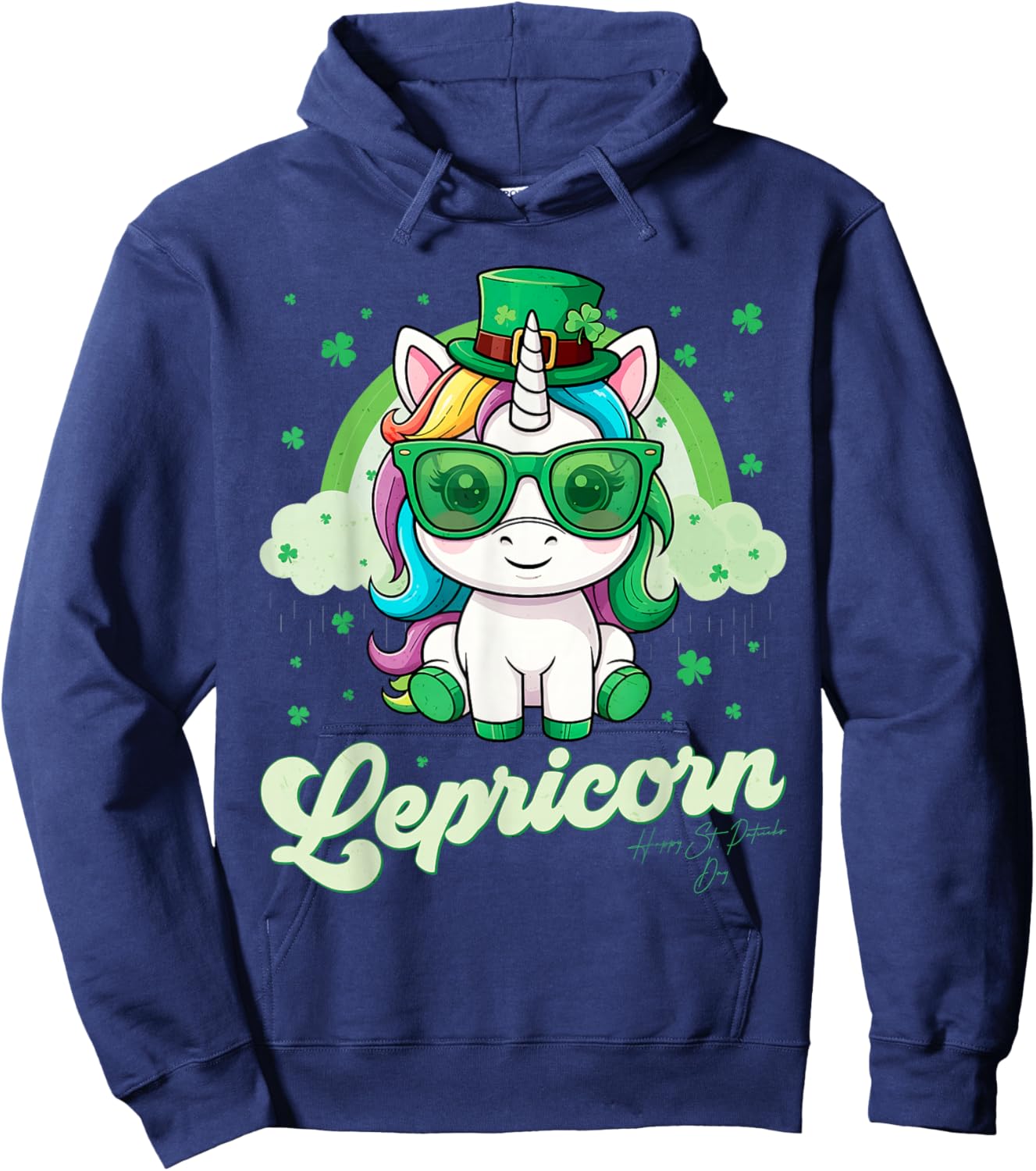 Funny Lepricorn Unicorn Happy St Patricks Day Women Girls Hoodie - Hoodie | Navy