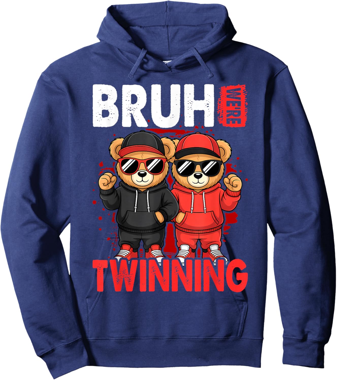 Bruh We're Twinning Boys Twin Day Spirit Week Bear Kids Hoodie - Hoodie | Navy