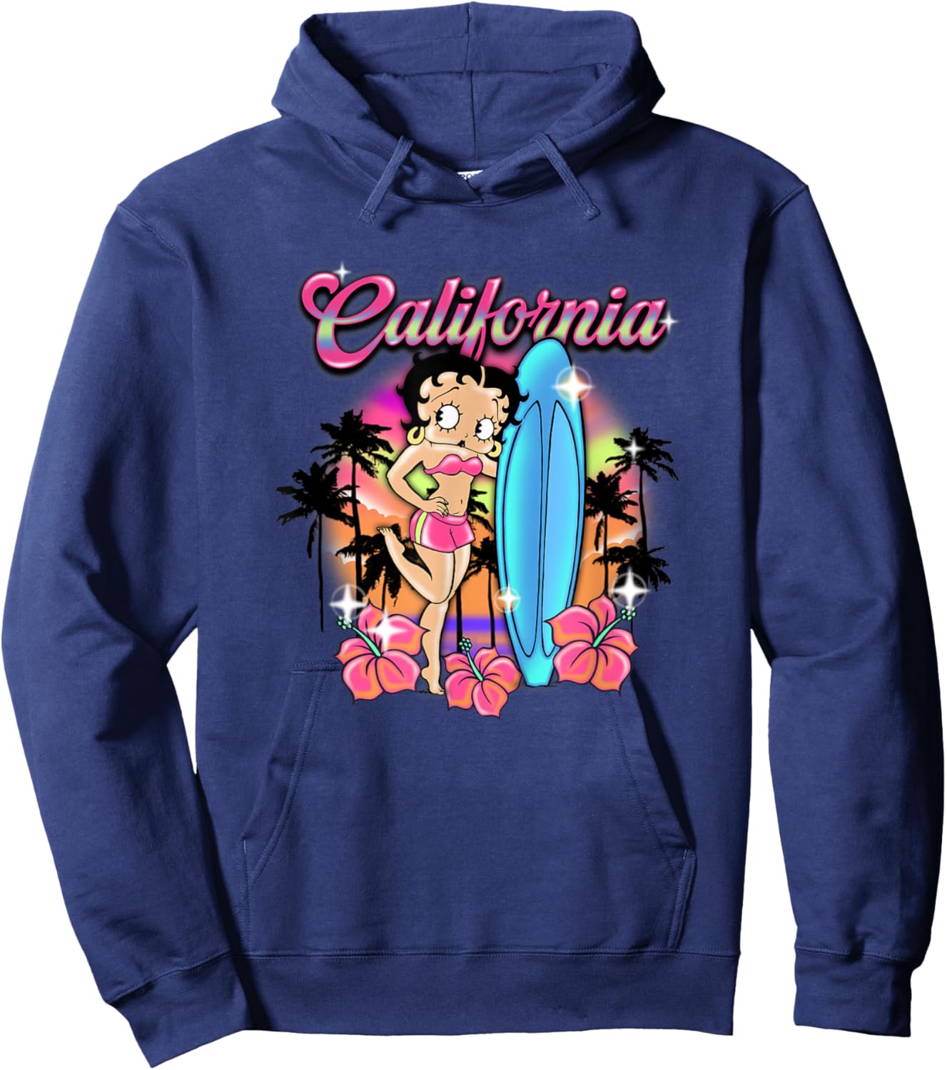 Betty Boop Tropical Neon California Surf Club Hoodie - Hoodie | Navy