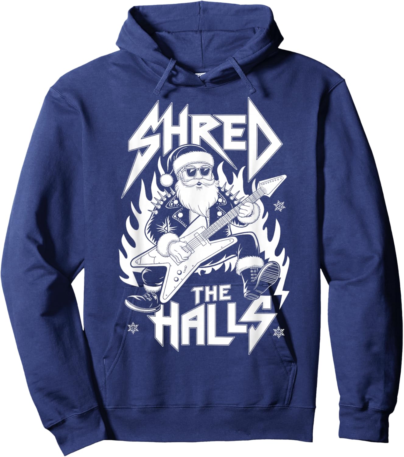 Shred the Halls Christmas Rocker Santa Metalhead Guitarist Hoodie - Hoodie | Navy