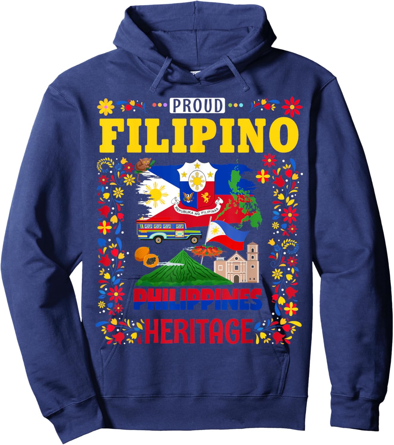 Filipino Heritage Flag Outfit Idea for Kids Philippines Flag Hoodie - Hoodie | Navy