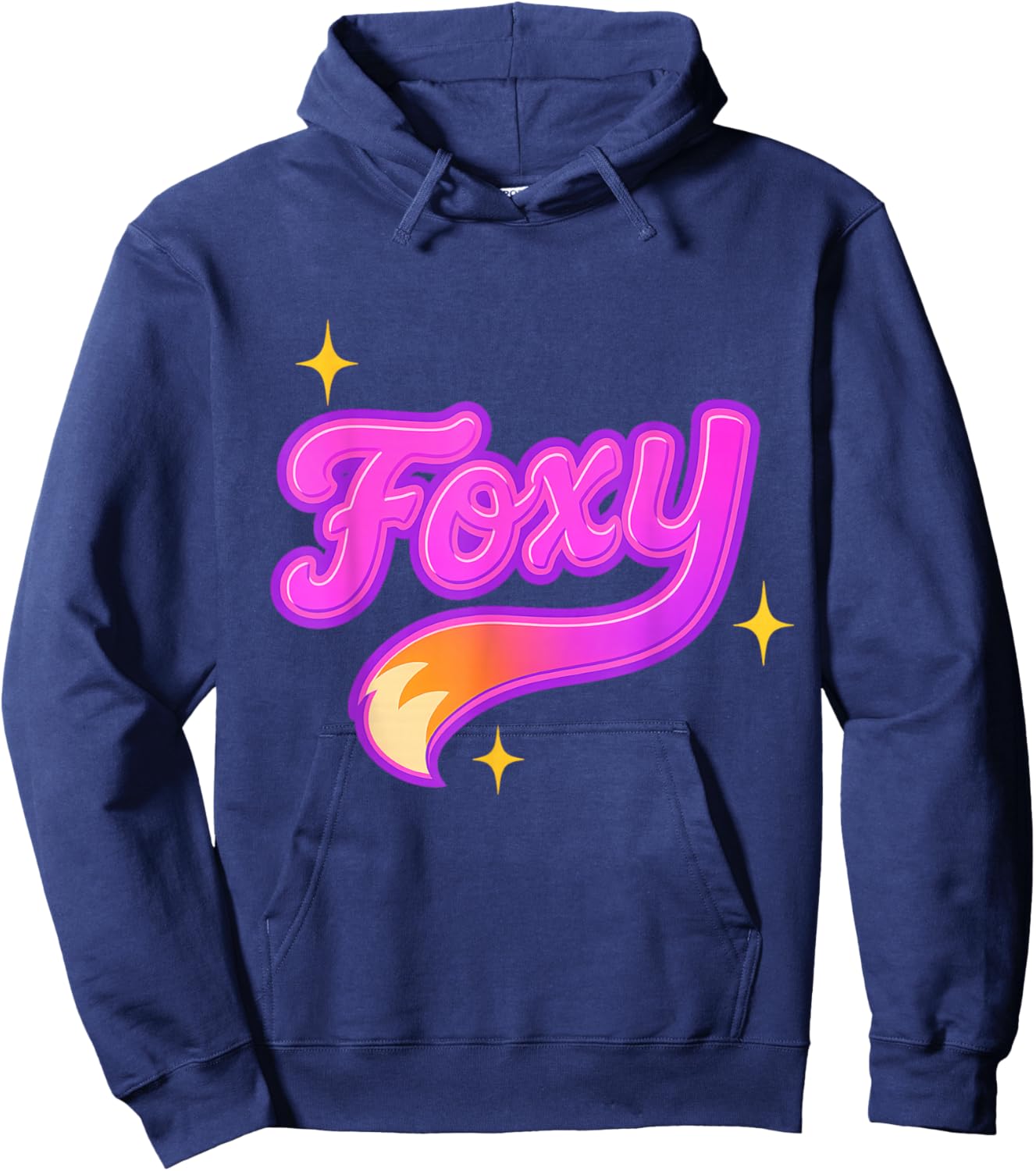 Foxy Retro Style Design with Pink Neon Letters & Cute Tail Hoodie - Hoodie | Navy