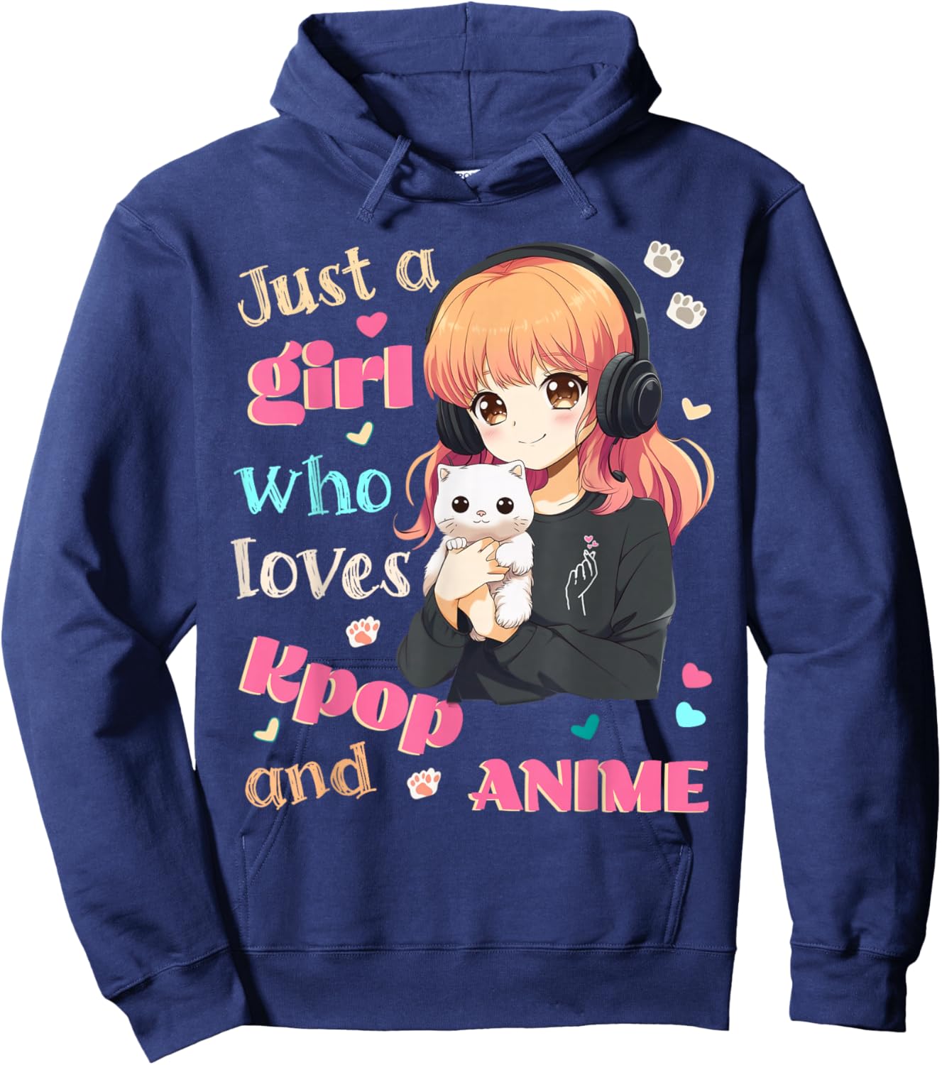 Just a Girl who Loves Kpop Anime Cute Merch Merchandise Cats Hoodie - Hoodie | Navy