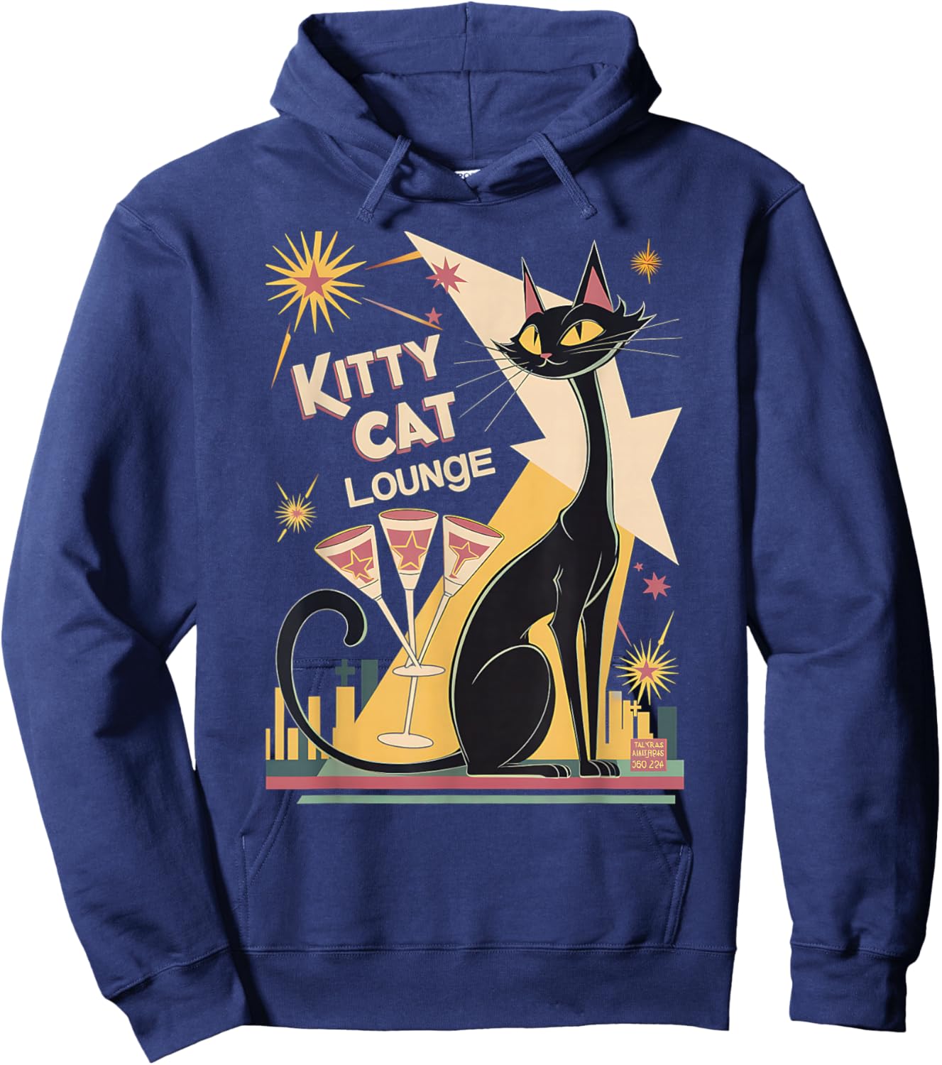 Retro Mid-Century Modern Cat and Cocktails Lounge Theme Hoodie - Hoodie | Navy