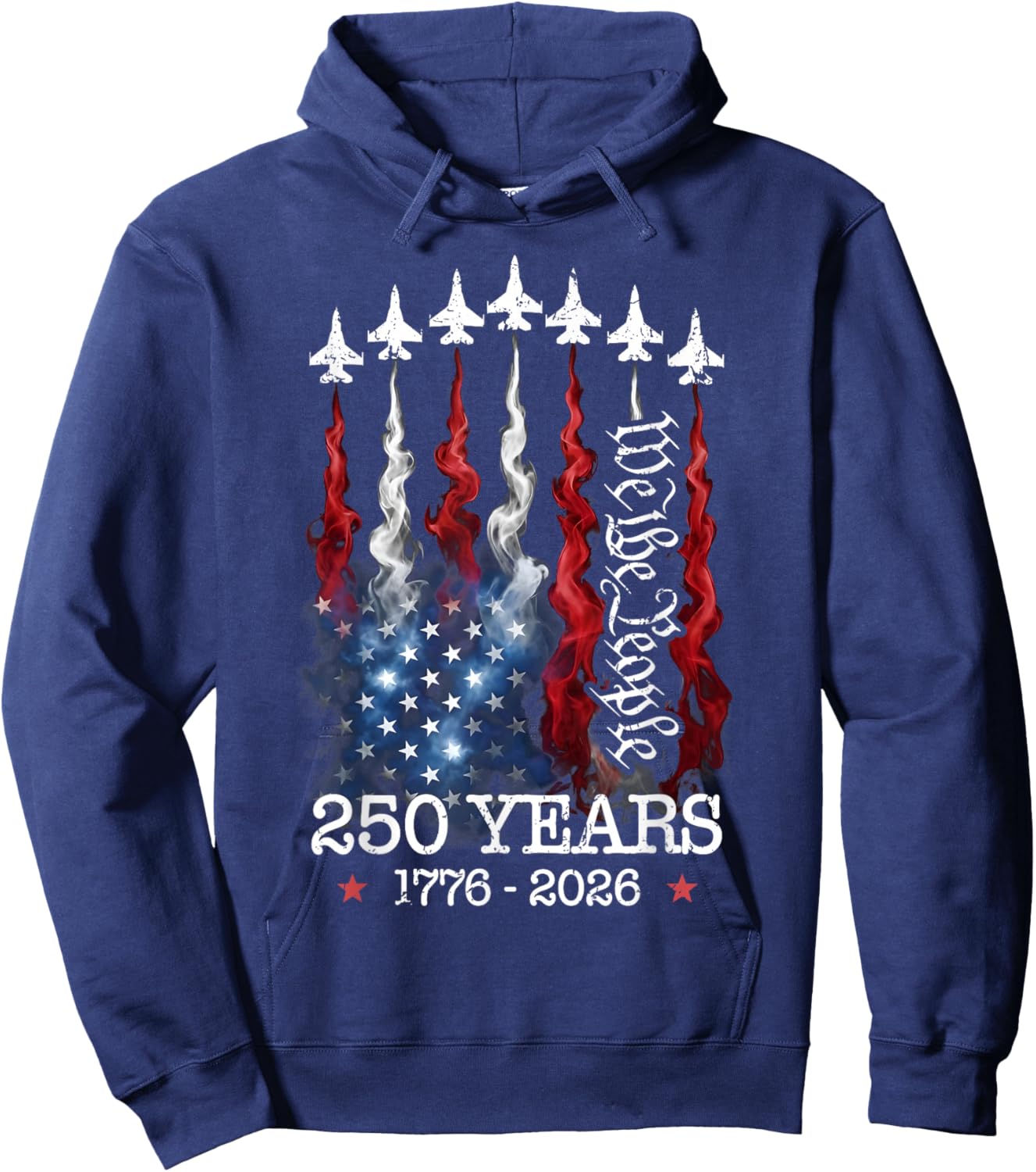 Vintage 250 Years 1776-2026 Flag USA Fighter Jets 4th July Hoodie - Hoodie | Navy
