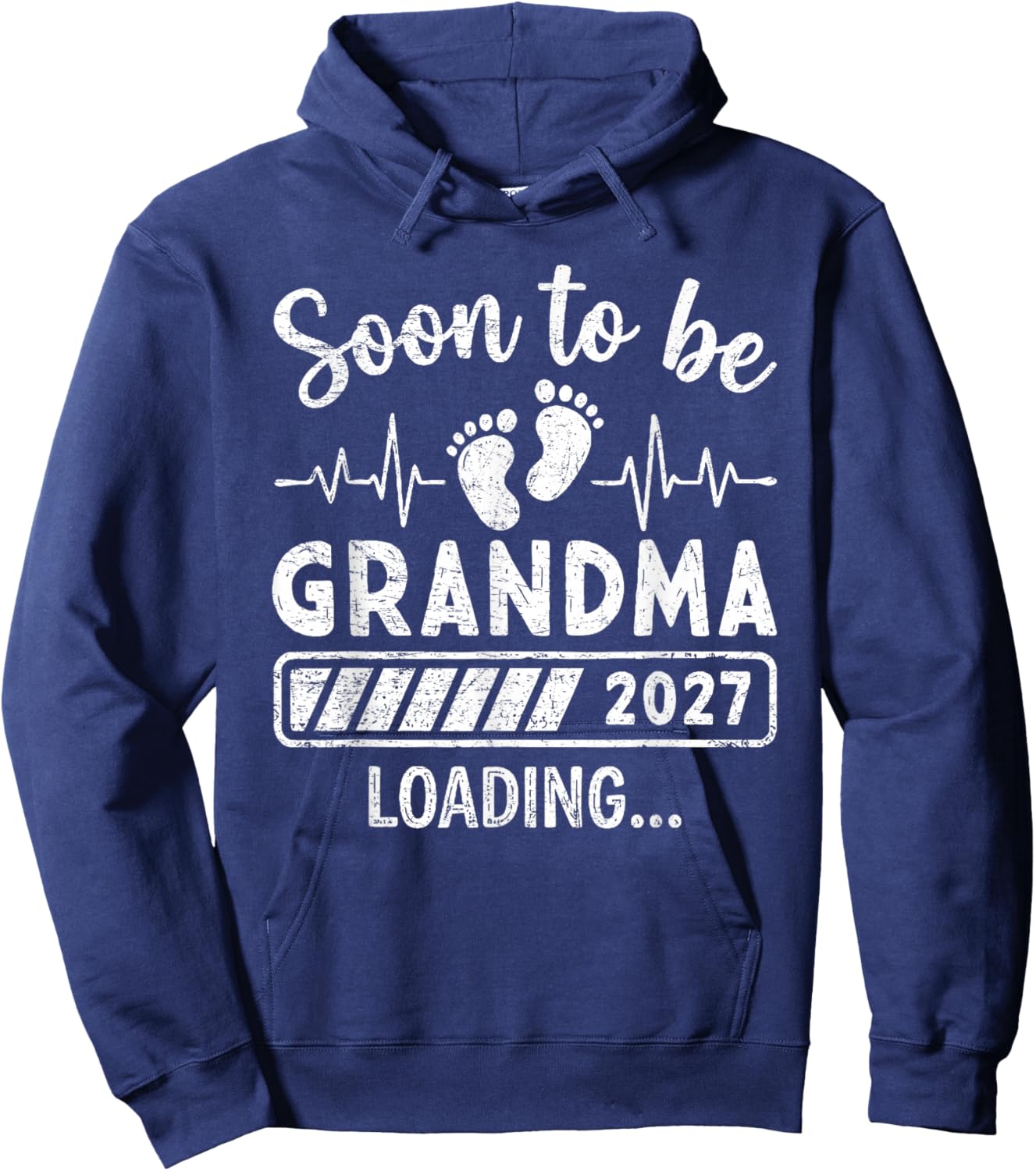 Retro Soon to Be Grandma 2027 Loading Pregnancy Announcement Hoodie - Hoodie | Navy