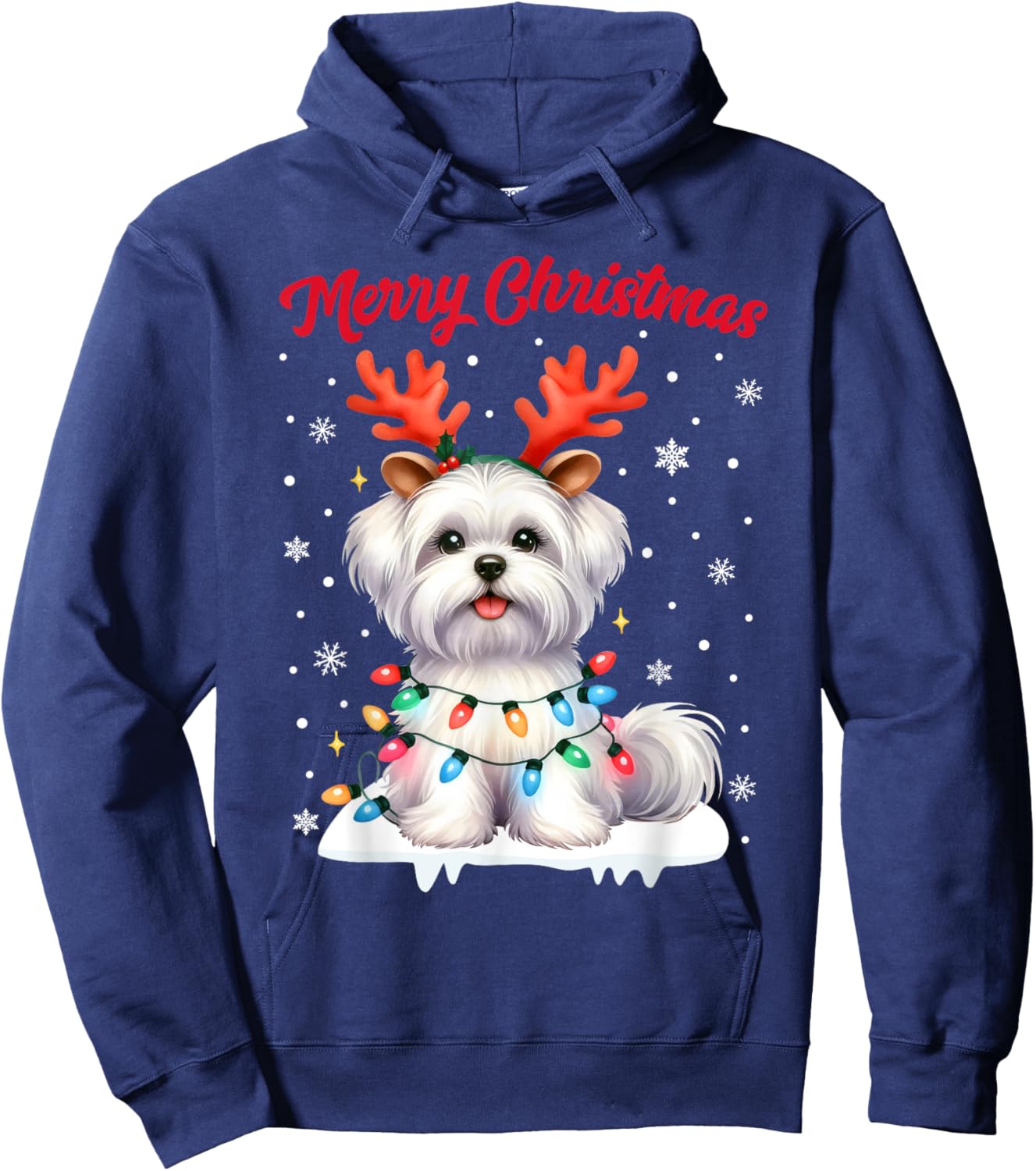 Christmas Pajamas Men Women Kids Maltese Dog Christmas Hoodie - Hoodie | Navy