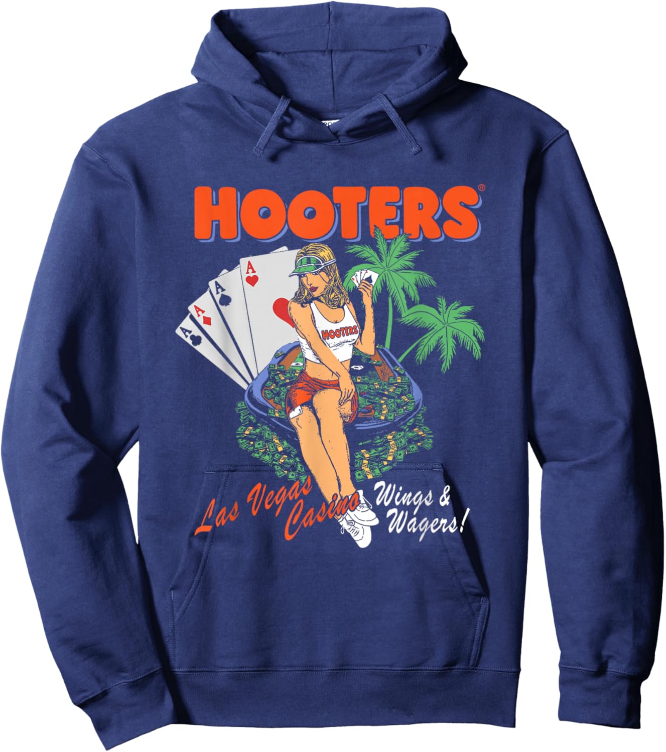 Hooters Las Vegas Casino Wings & Wagers Pin-Up Girl Scene Hoodie - Hoodie | Navy