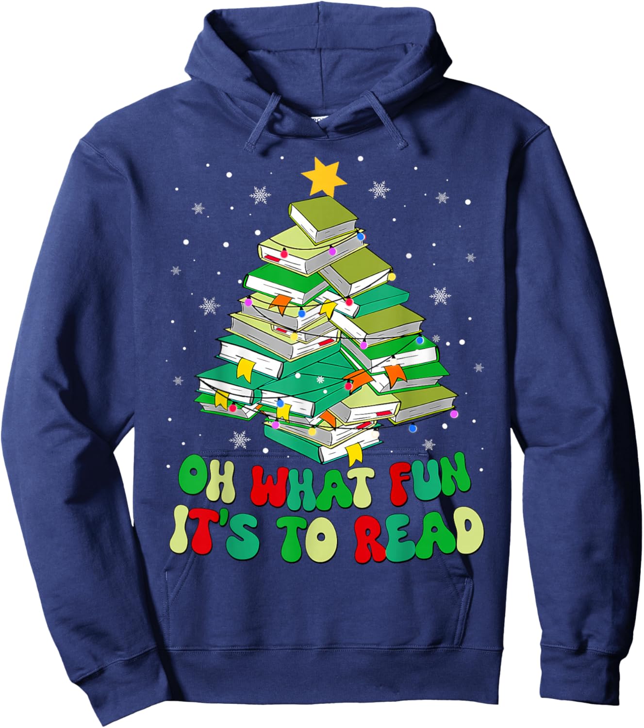 Oh What Fun It Is To Read Christmas Tree Book Teacher Kids Hoodie - Hoodie | Navy