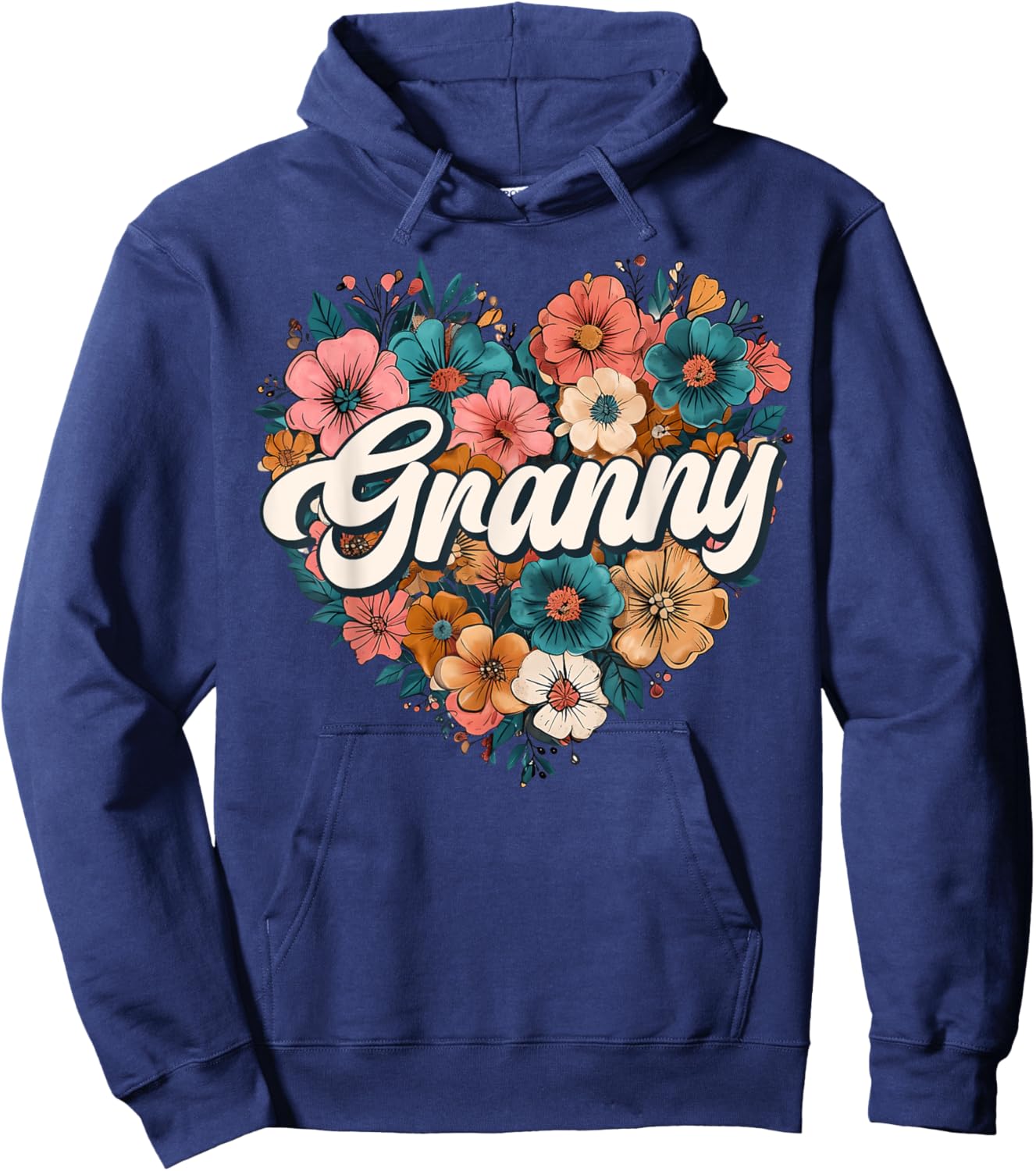 Granny Floral Heart Flower Mother's Day Vintage Retro Hoodie - Hoodie | Navy