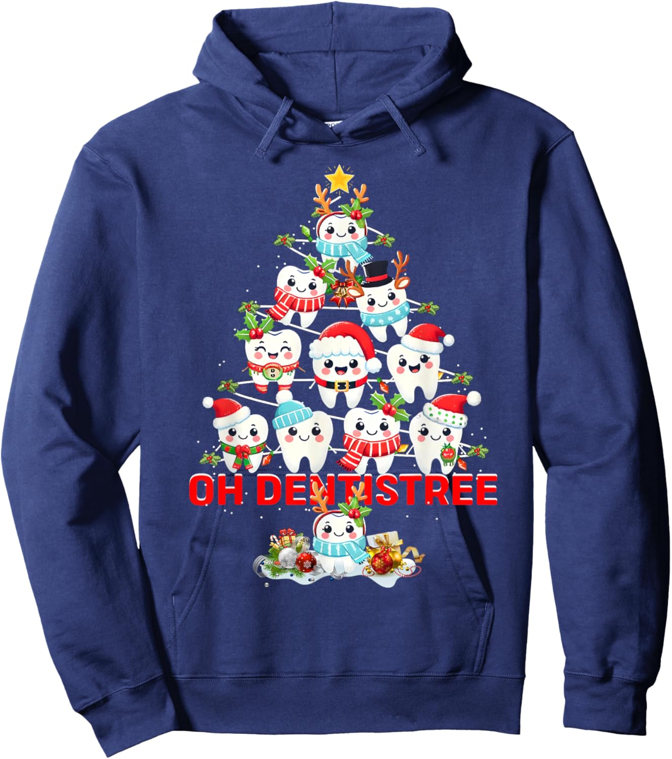 Oh Dentistree Dentist Dental Christmas Tree Tooth Doctor Hoodie - Hoodie | Navy