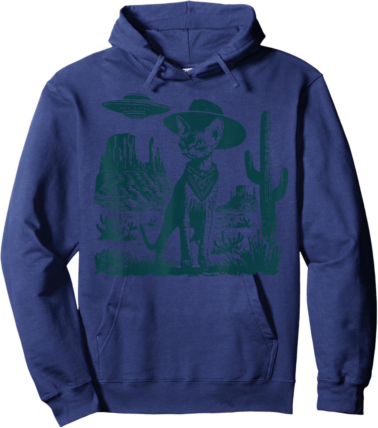 Vintage Devon Rex Cat Cowboy Hat UFO Western Country Rodeo Hoodie - Hoodie | Navy