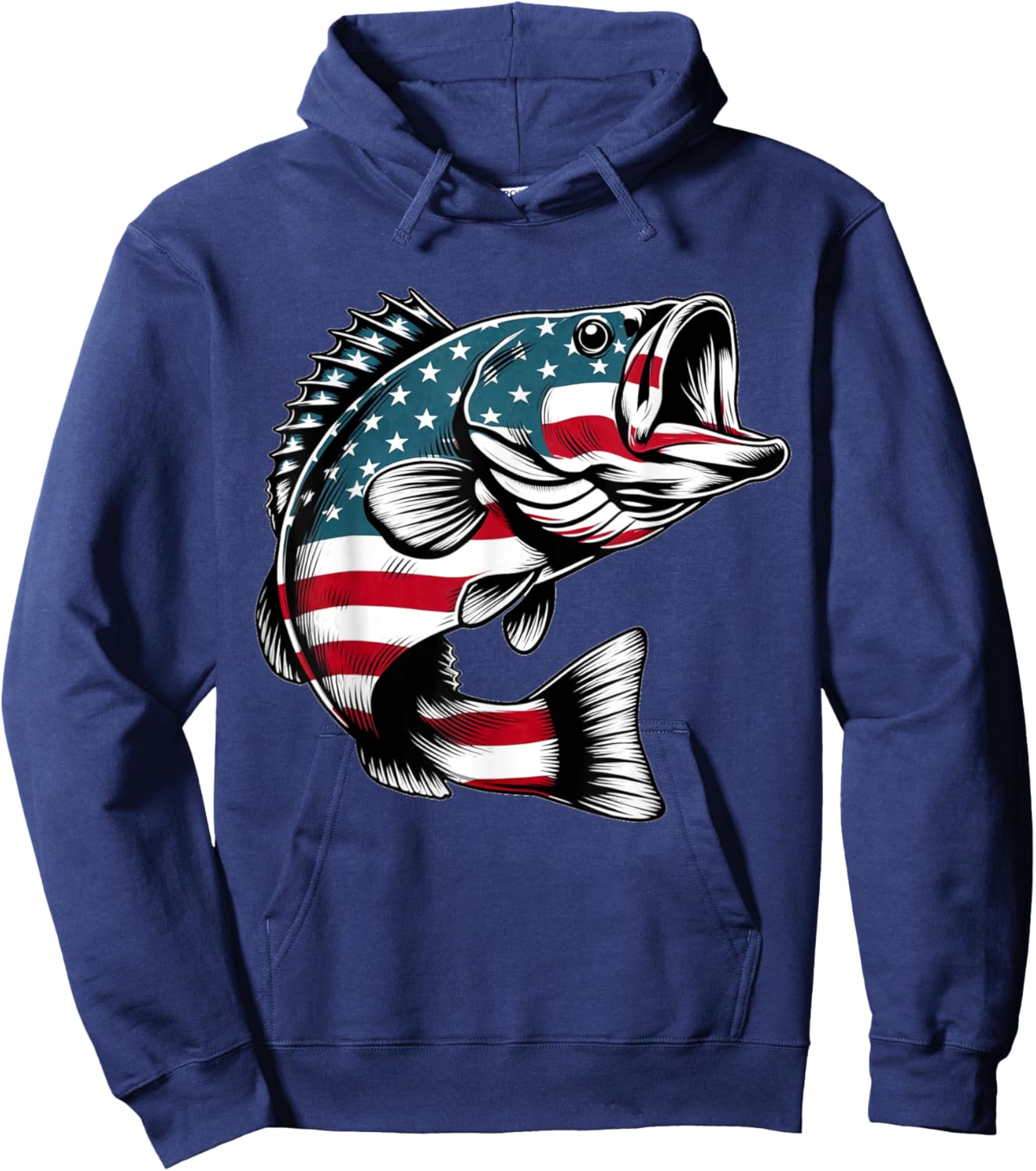 Bass American USA Flag Fishing Men Hoodie - Hoodie | Navy