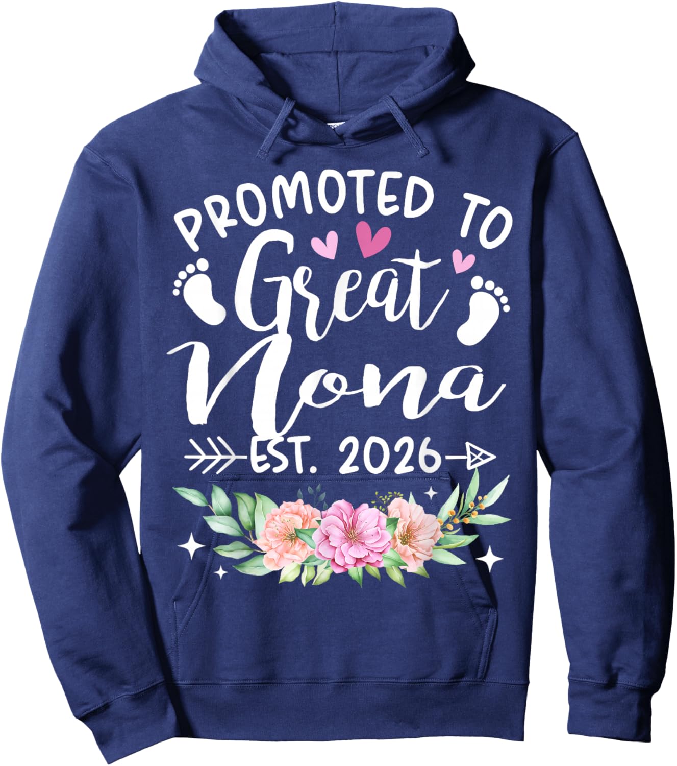 Promoted to Great Nona Est 2026 Flower Hoodie - Hoodie | Navy