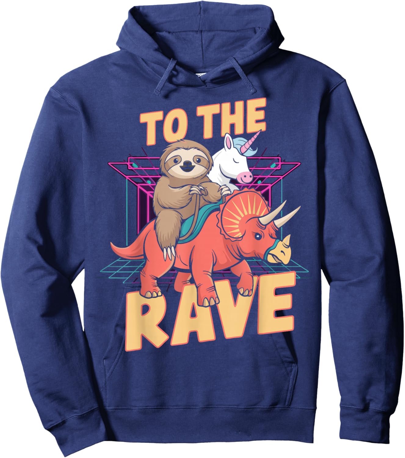 Rave Party Bass Head Clubbing Unicorn Dinosaur Sloth EDM Hoodie - Hoodie | Navy
