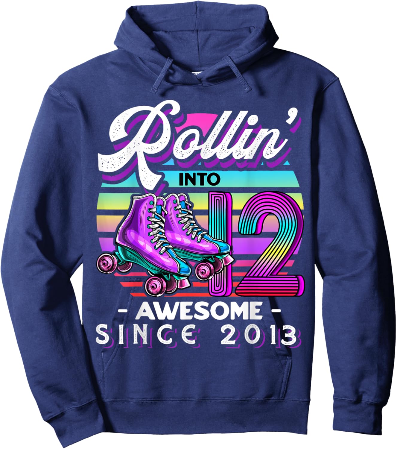 Birthday Roller Skating 12th Girl Rollin into 12 Skate Party Hoodie - Hoodie | Navy