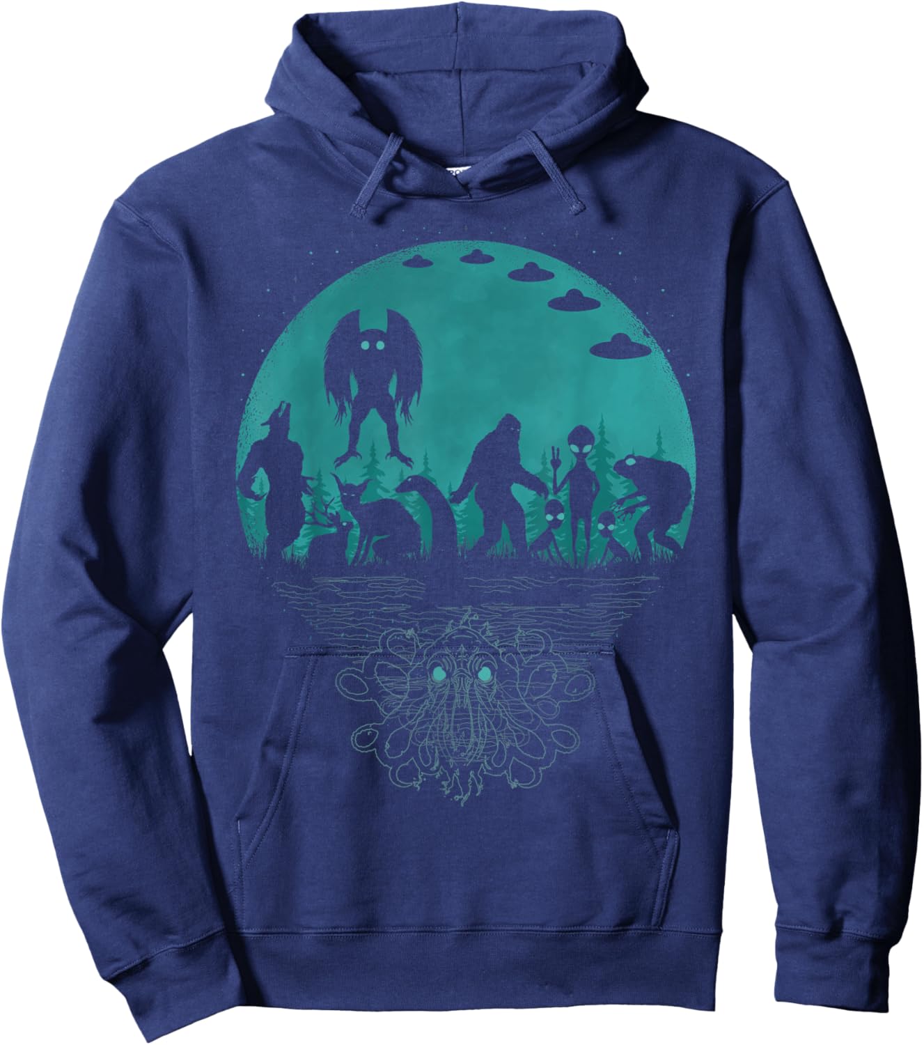 Bigfoot Loch Ness Monster Mothman And Aliens! Funny Cryptid Hoodie - Hoodie | Navy