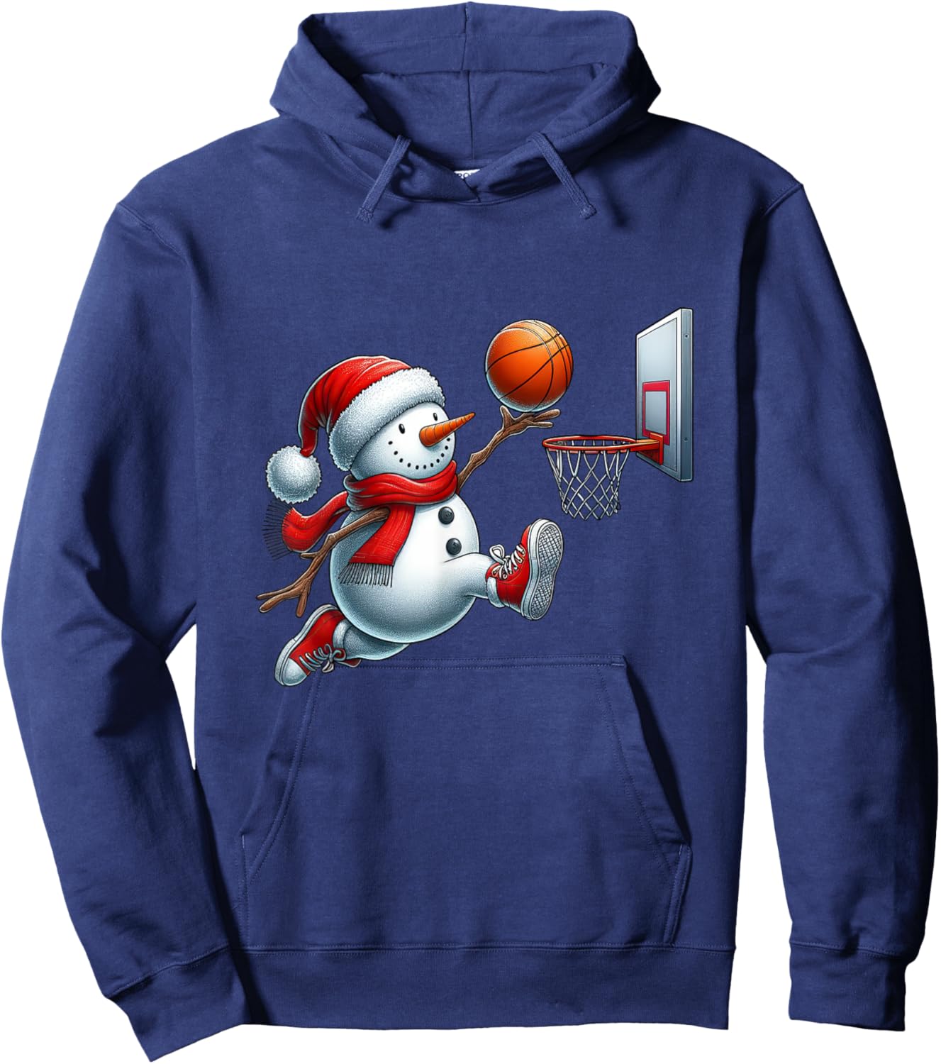 Basketball Snowman Santa Hat Christmas Xmas Boys Girls Kids Hoodie - Hoodie | Navy