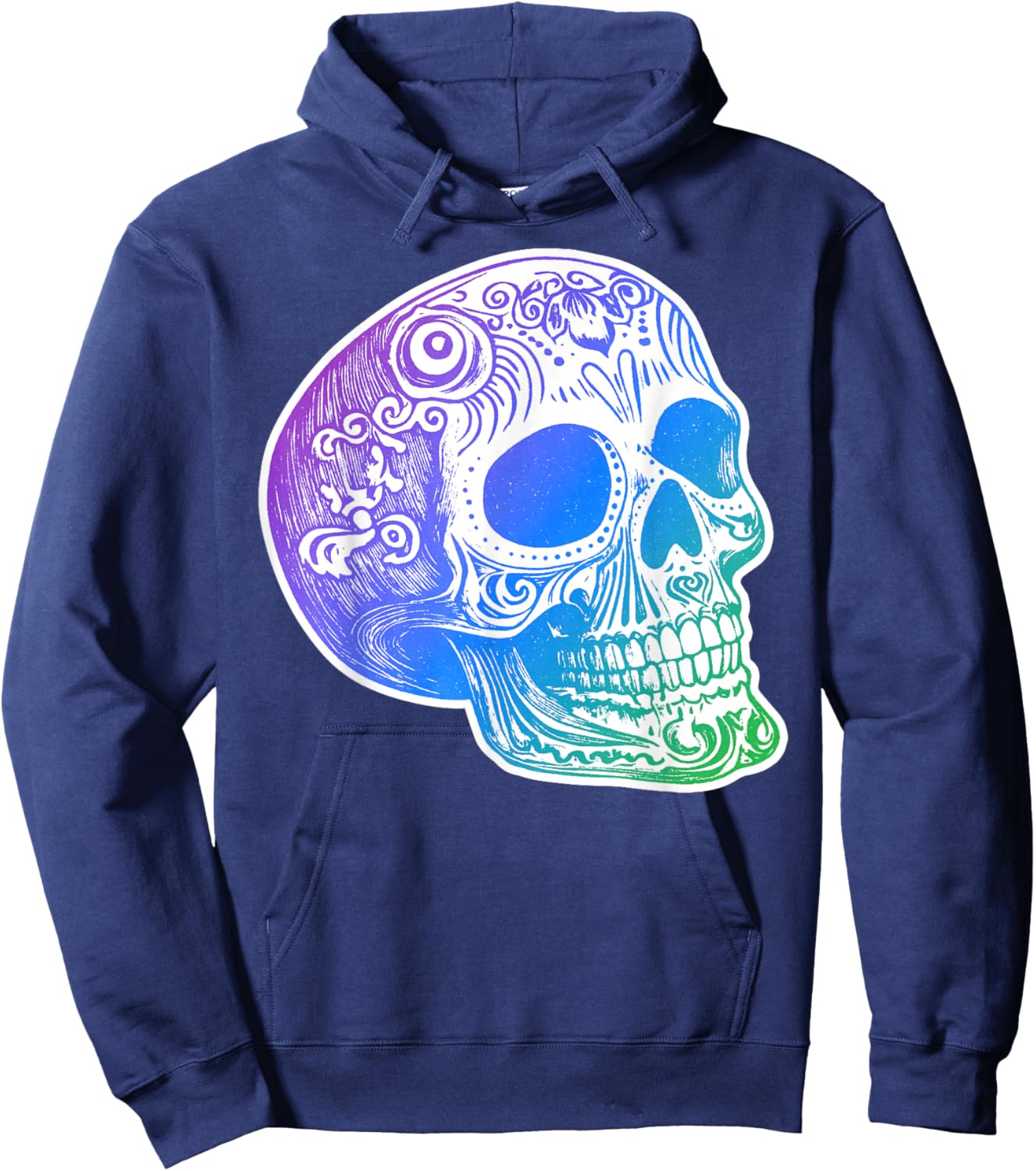 Authentic Calaca Gradient Sugar Skull Design Hoodie - Hoodie | Navy