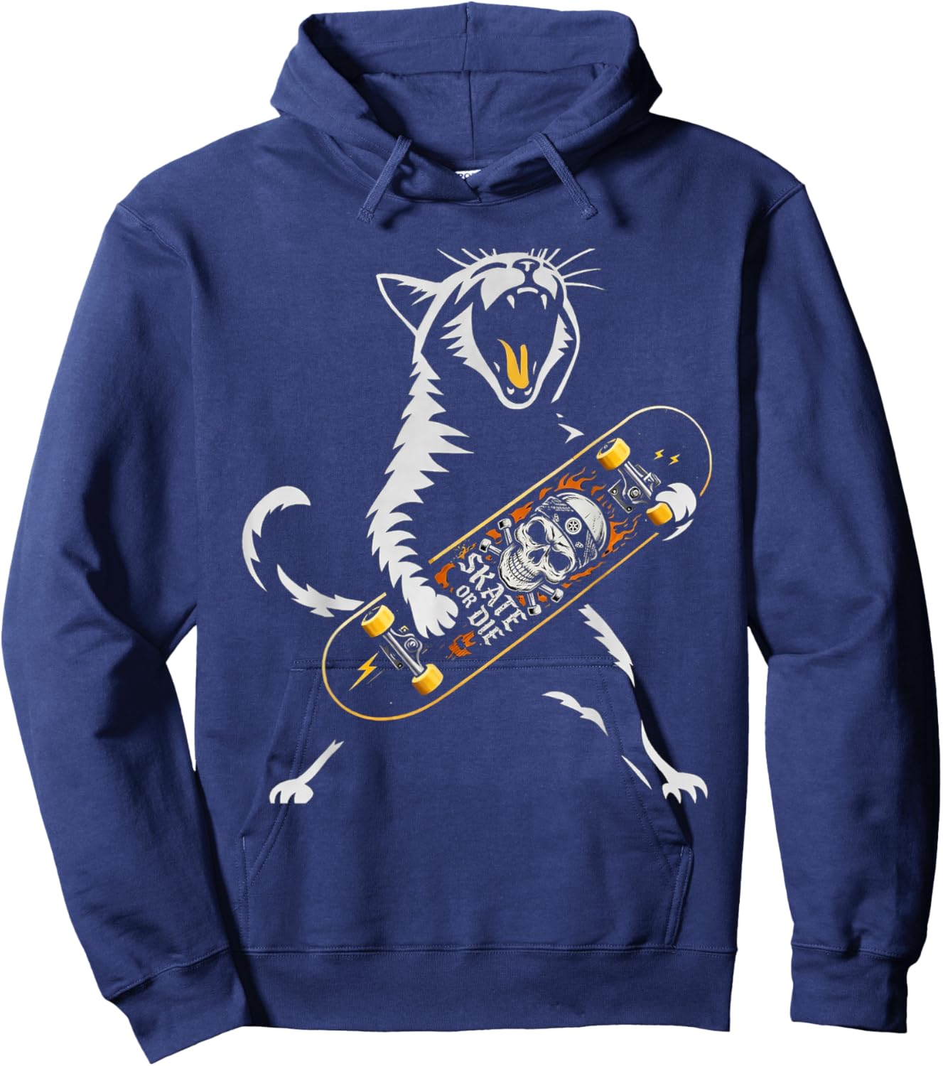 Skate or Die Skateboard Funny Skater Cat Hoodie - Hoodie | Navy
