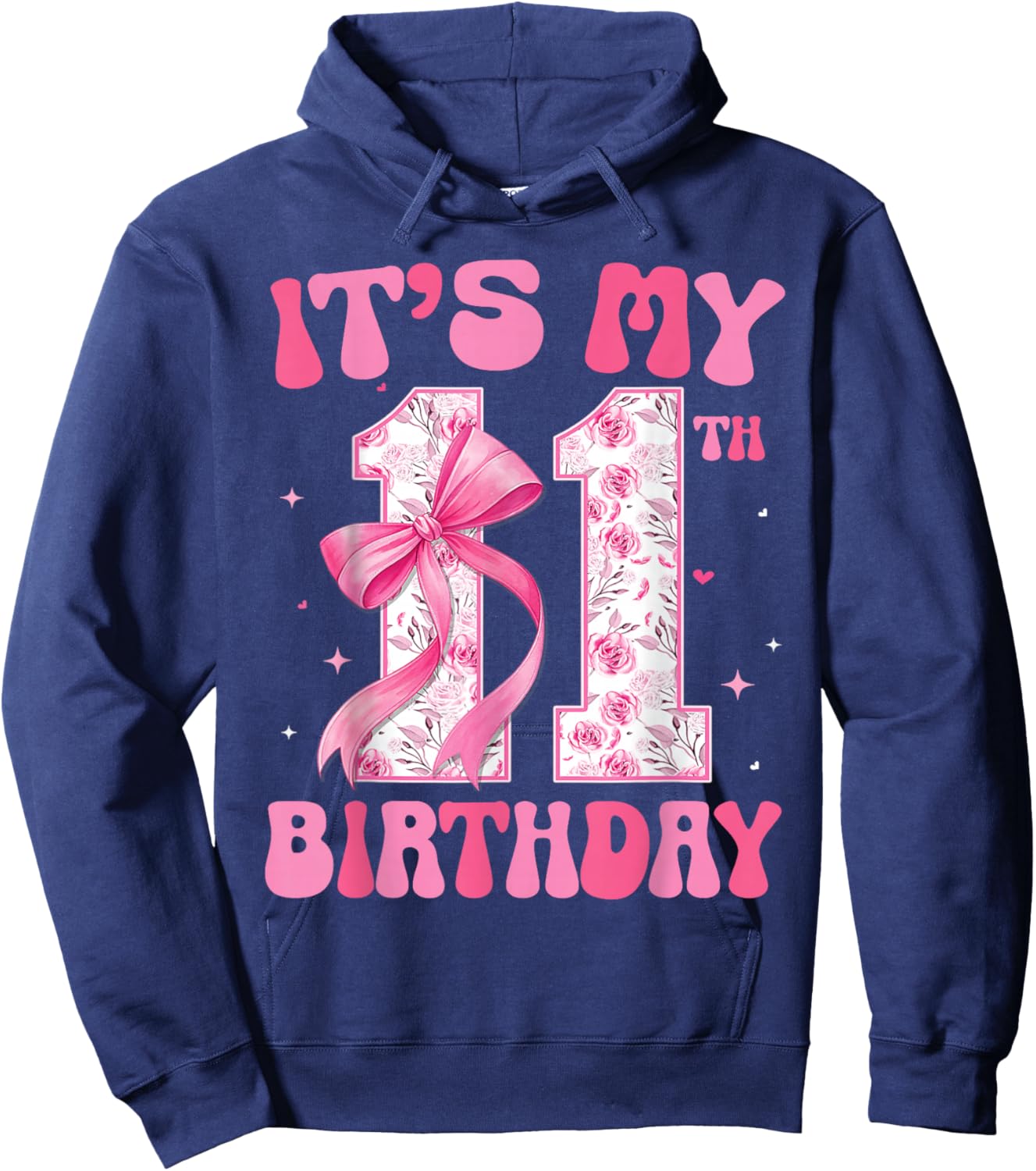 Its My 11th Birthday Coquette Bow 11 Year Old Party Girl Hoodie - Hoodie | Navy