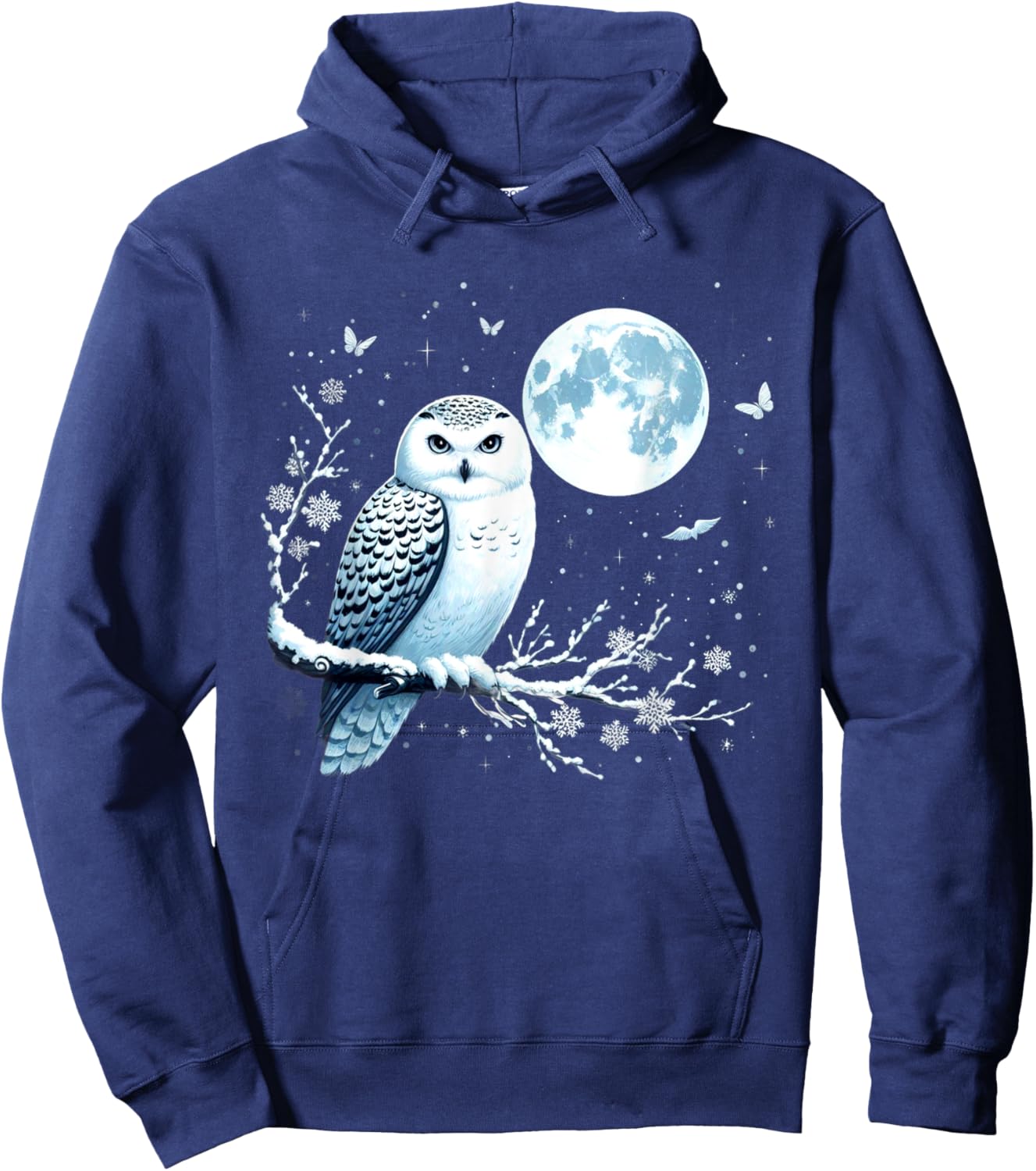Snowy Owl Moon Snow Falling Snowy Owl Bird Lovers Art Hoodie - Hoodie | Navy