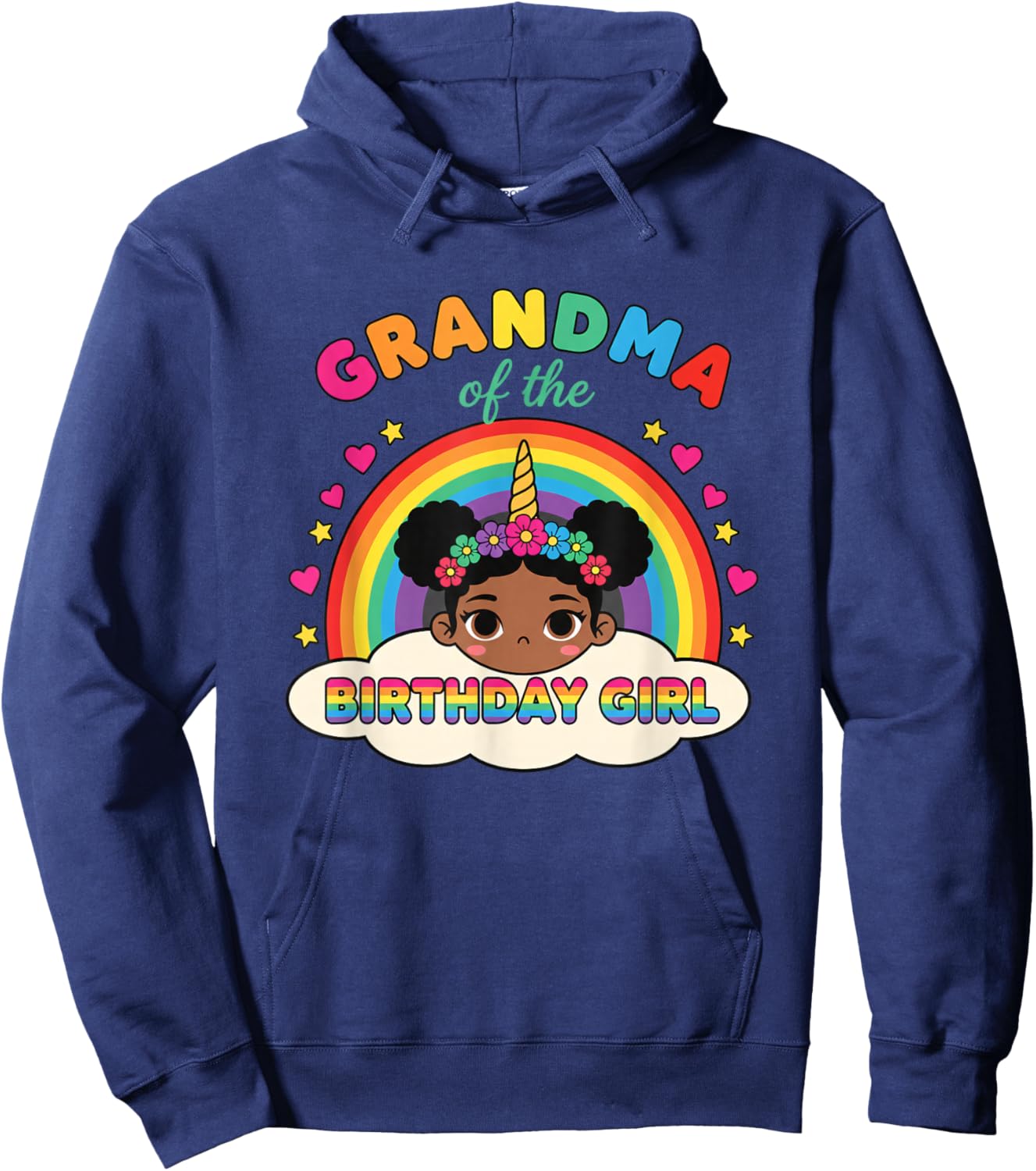 Grandparent Grandma of The Birthday Girl Rainbow Unicorn Hoodie - Hoodie | Navy