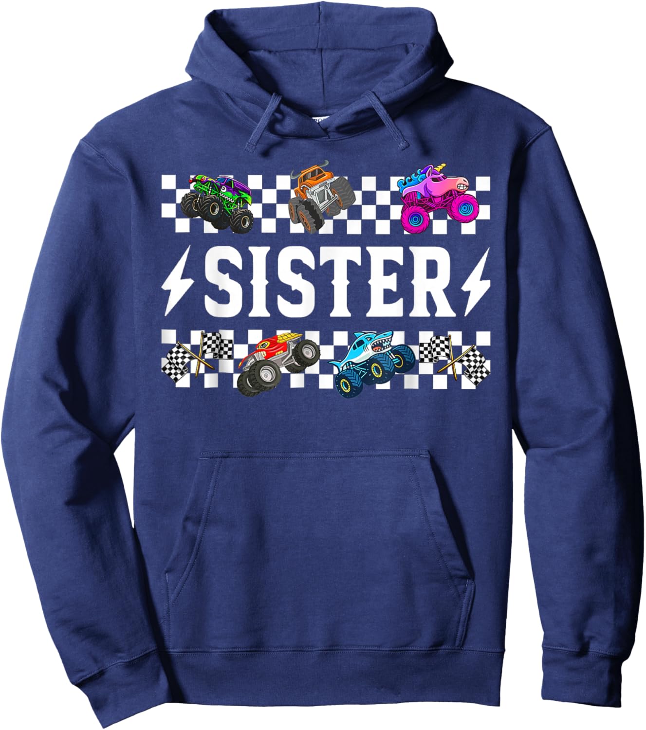 Sister Retro Monster Truck Family Crew Birthday Matching Hoodie - Hoodie | Navy