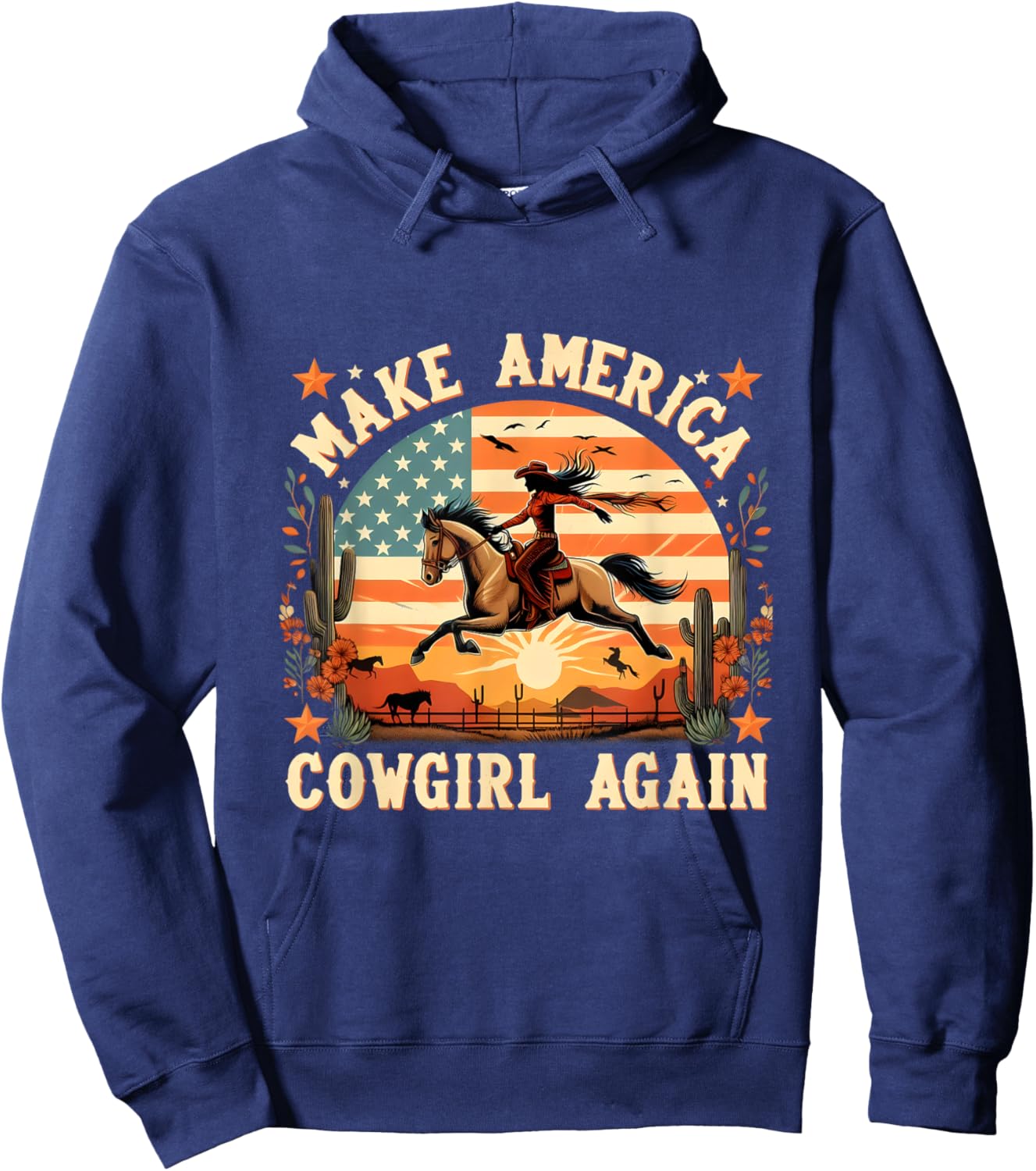 Make America Cowgirl Again Cowgirl Independence 4th of July Hoodie - Hoodie | Navy