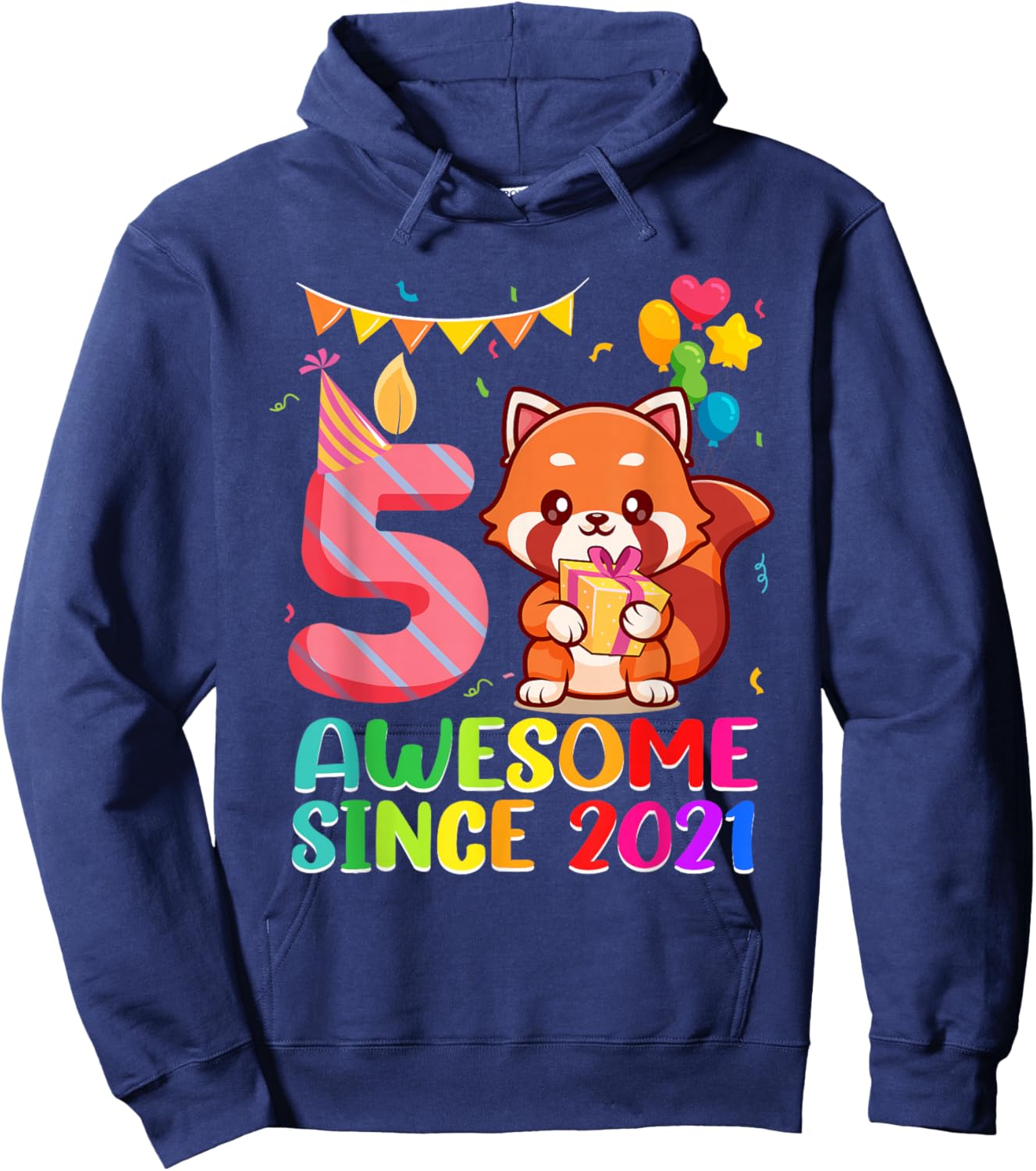 5th Birthday Red Panda Awesome Since 2021 5 Year Old Hoodie - Hoodie | Navy
