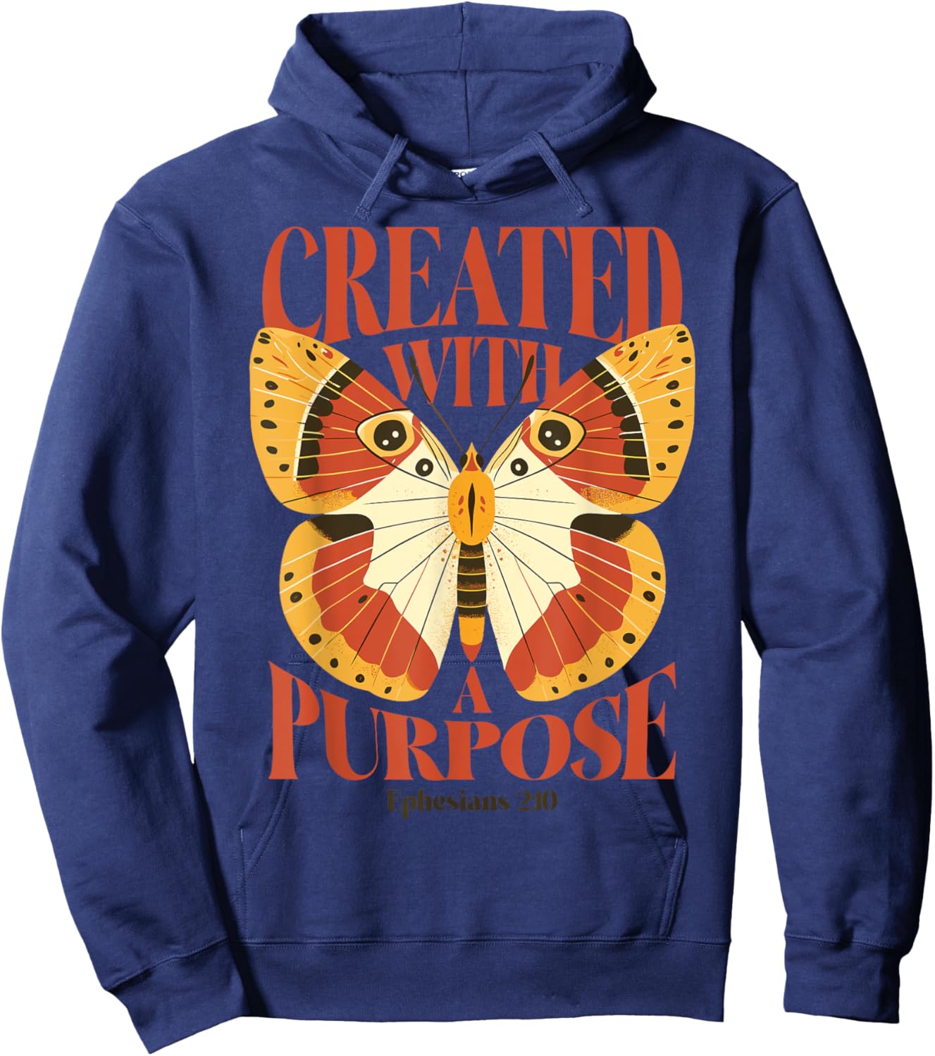 created with a purpose - Ephesians 2:10 Christian butterfly Hoodie - Hoodie | Navy