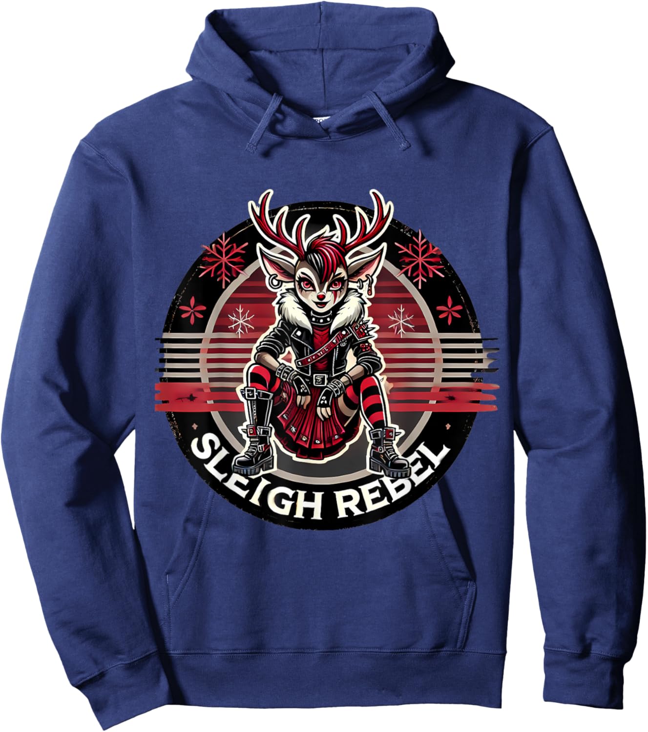 Sleigh Rebel Punk Gothic Reindeer Christmas Design Hoodie - Hoodie | Navy